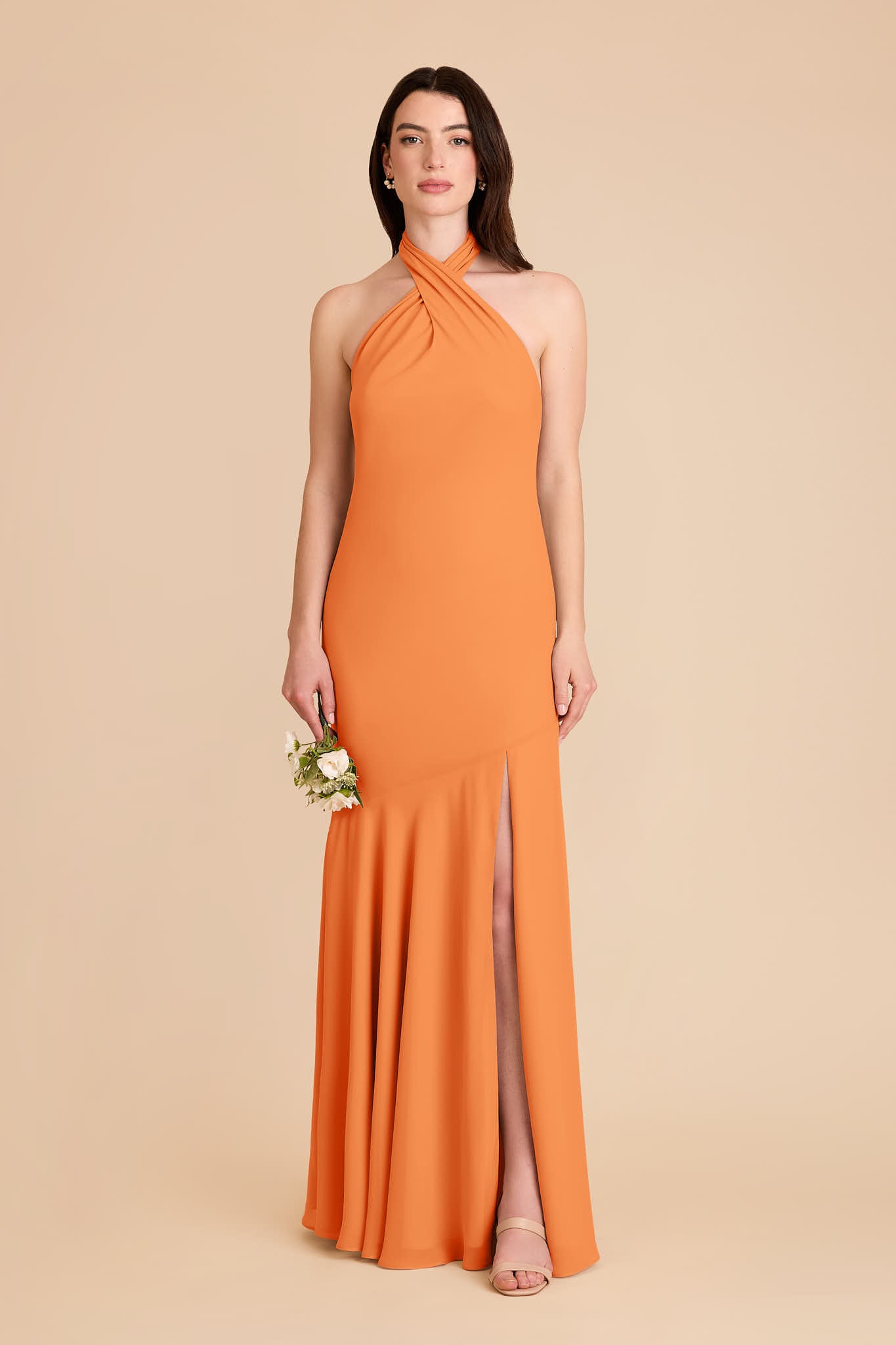 Chiffon Halter Dress in Apricot | Stephanie
