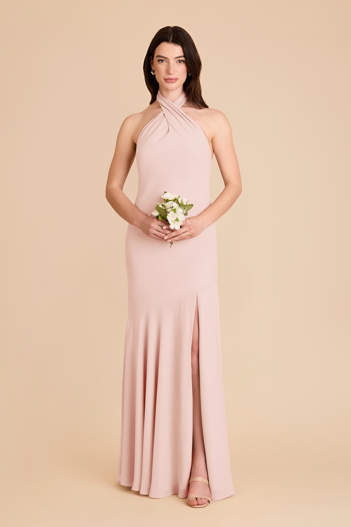 Blush Pink Chiffon Halter Dress | Stephanie