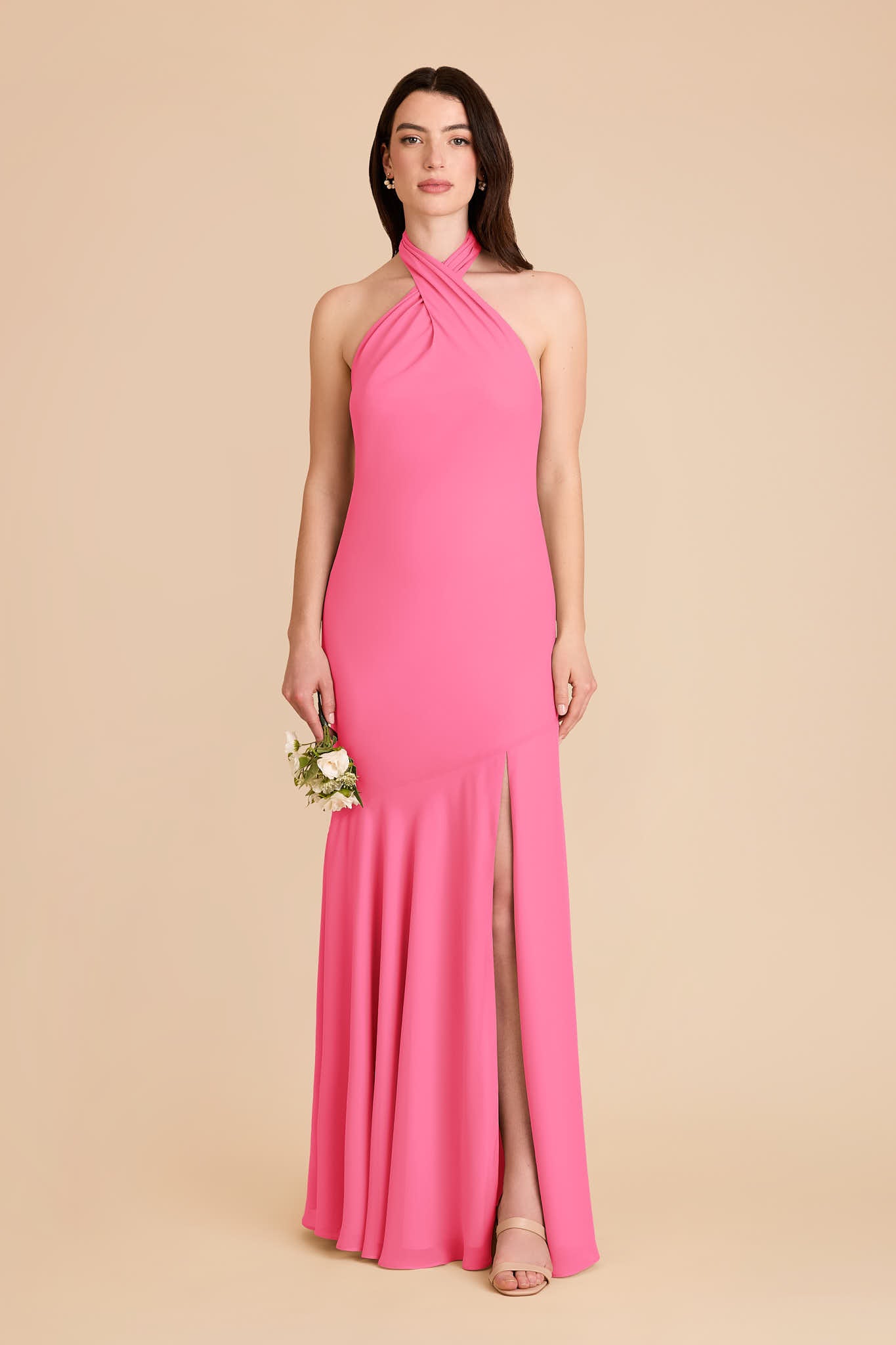 Chiffon Halter Dress in Bon Bon Pink | Stephanie