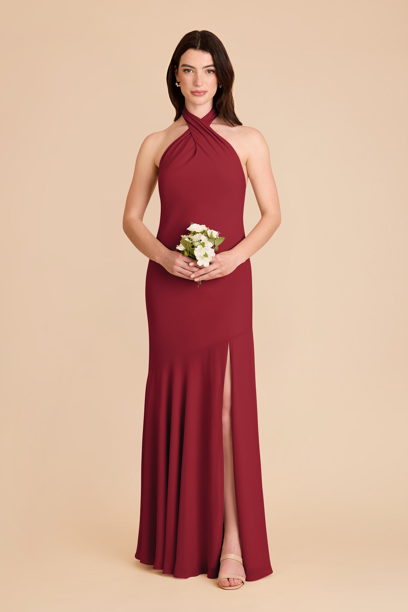 Chiffon Halter Dress in Burgundy | Stephanie