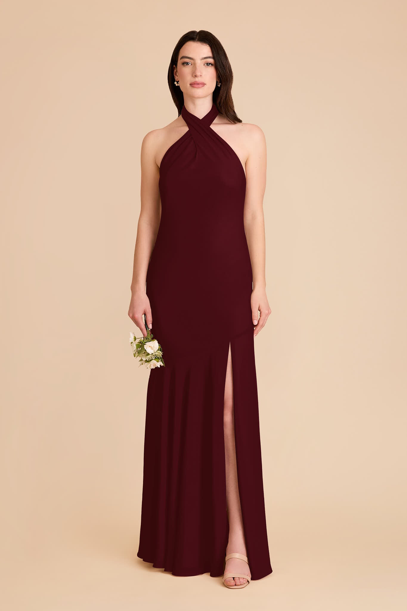 Chiffon Halter Dress in Cabernet | Stephanie