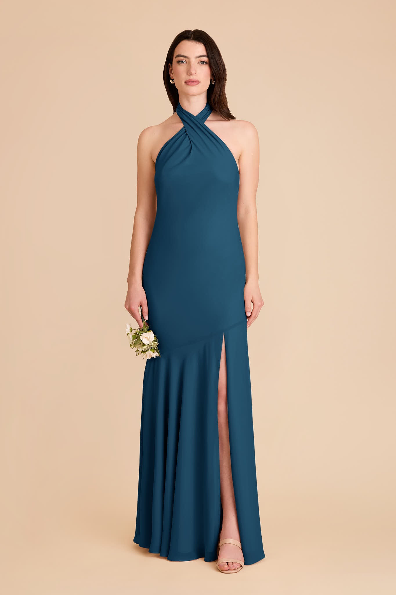 Dark Teal Chiffon Halter Dress | Stephanie