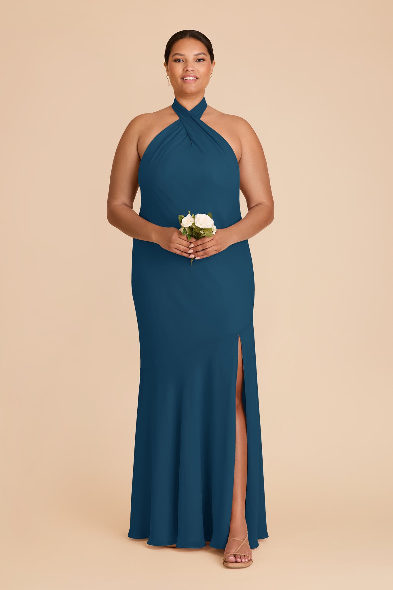 Dark Teal Chiffon Halter Dress | Stephanie