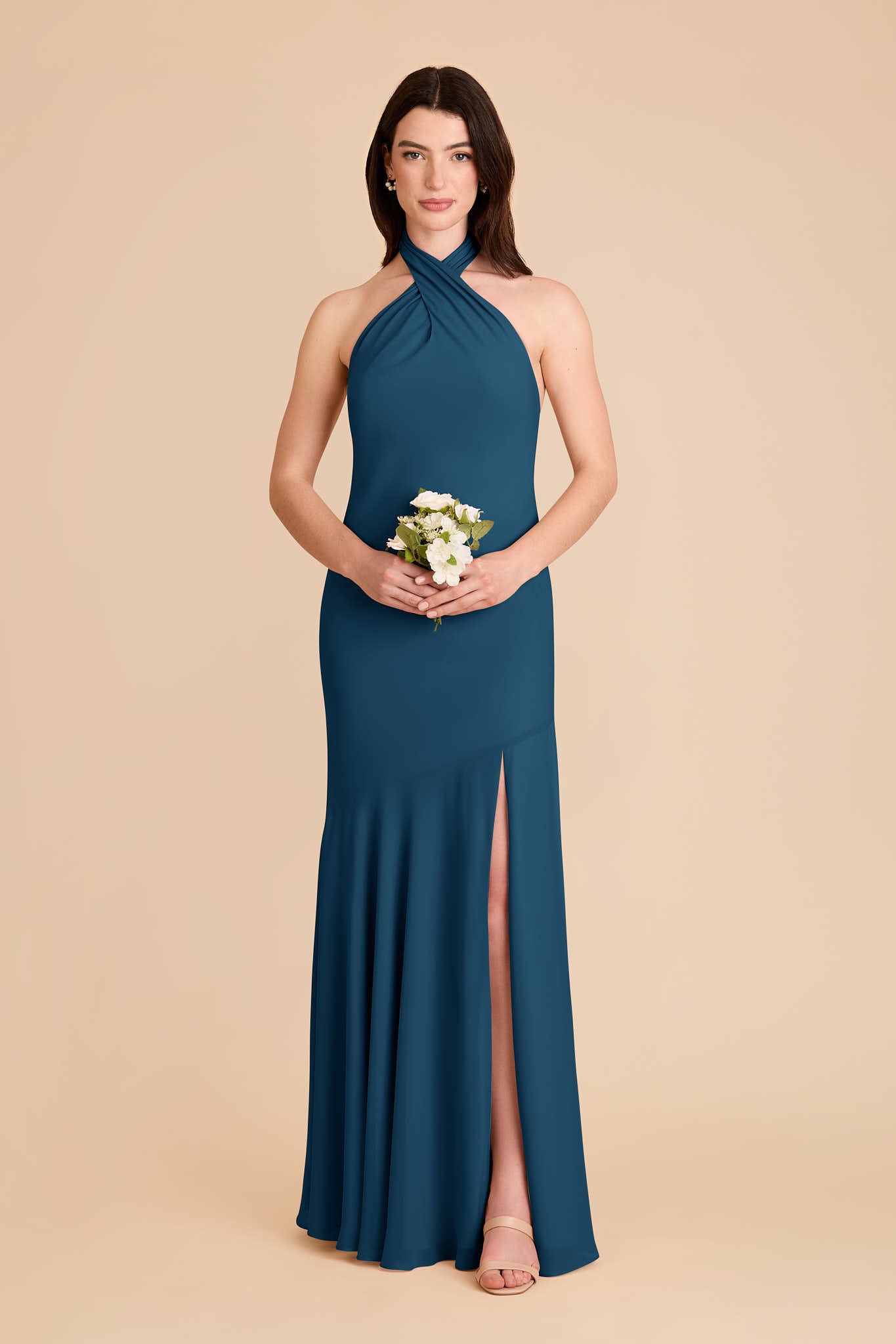 Dark Teal Chiffon Halter Dress | Stephanie