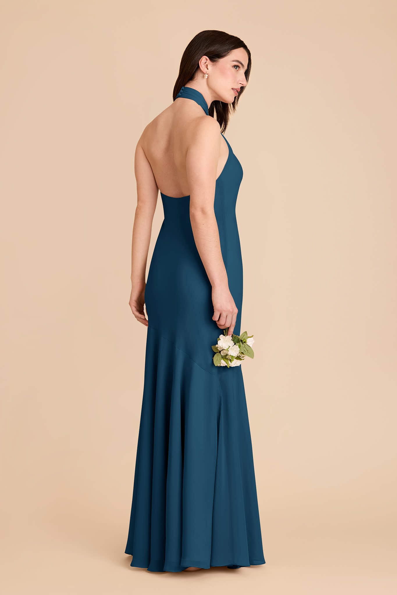 Dark Teal Chiffon Halter Dress | Stephanie