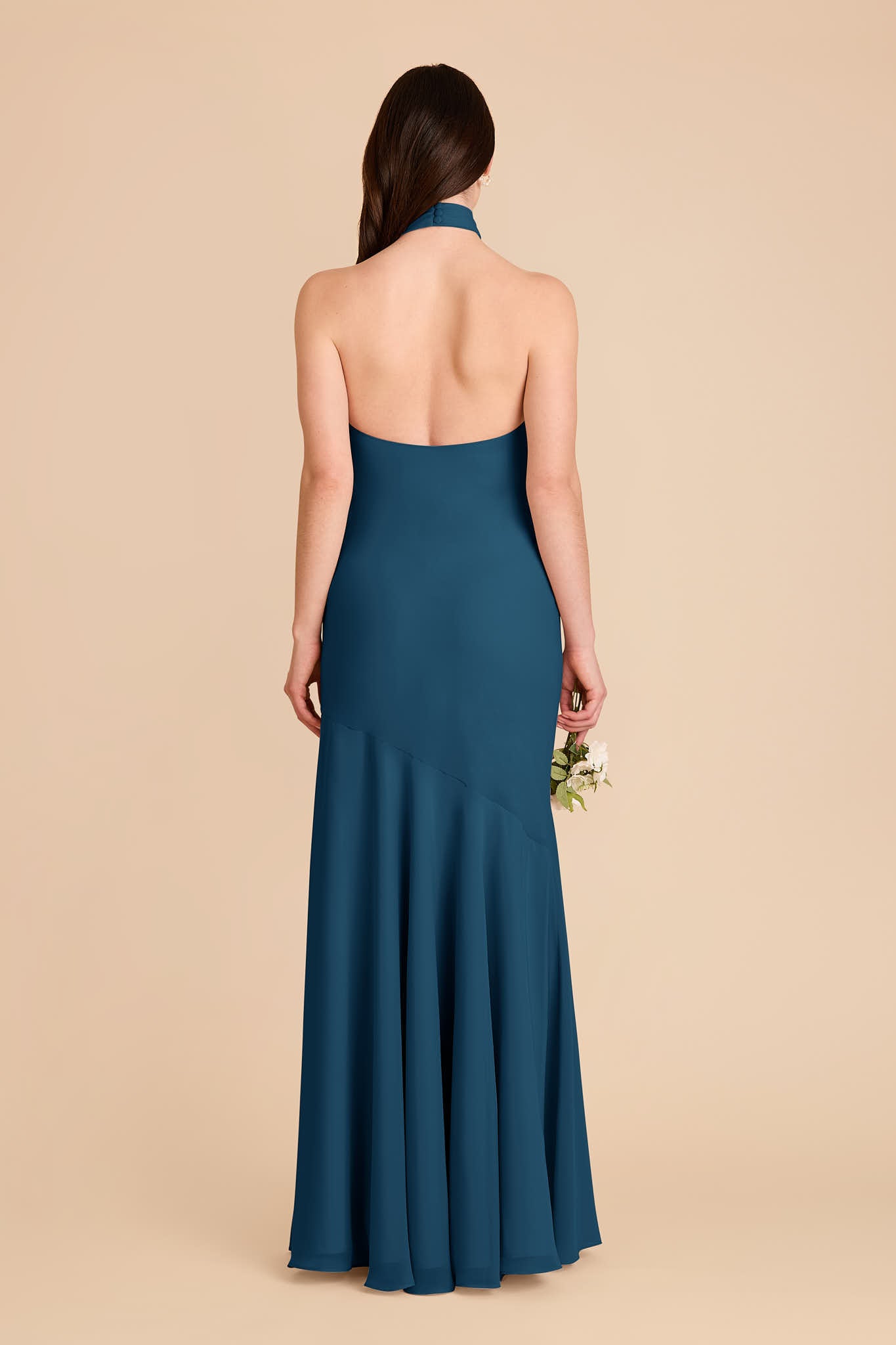 Dark Teal Chiffon Halter Dress | Stephanie