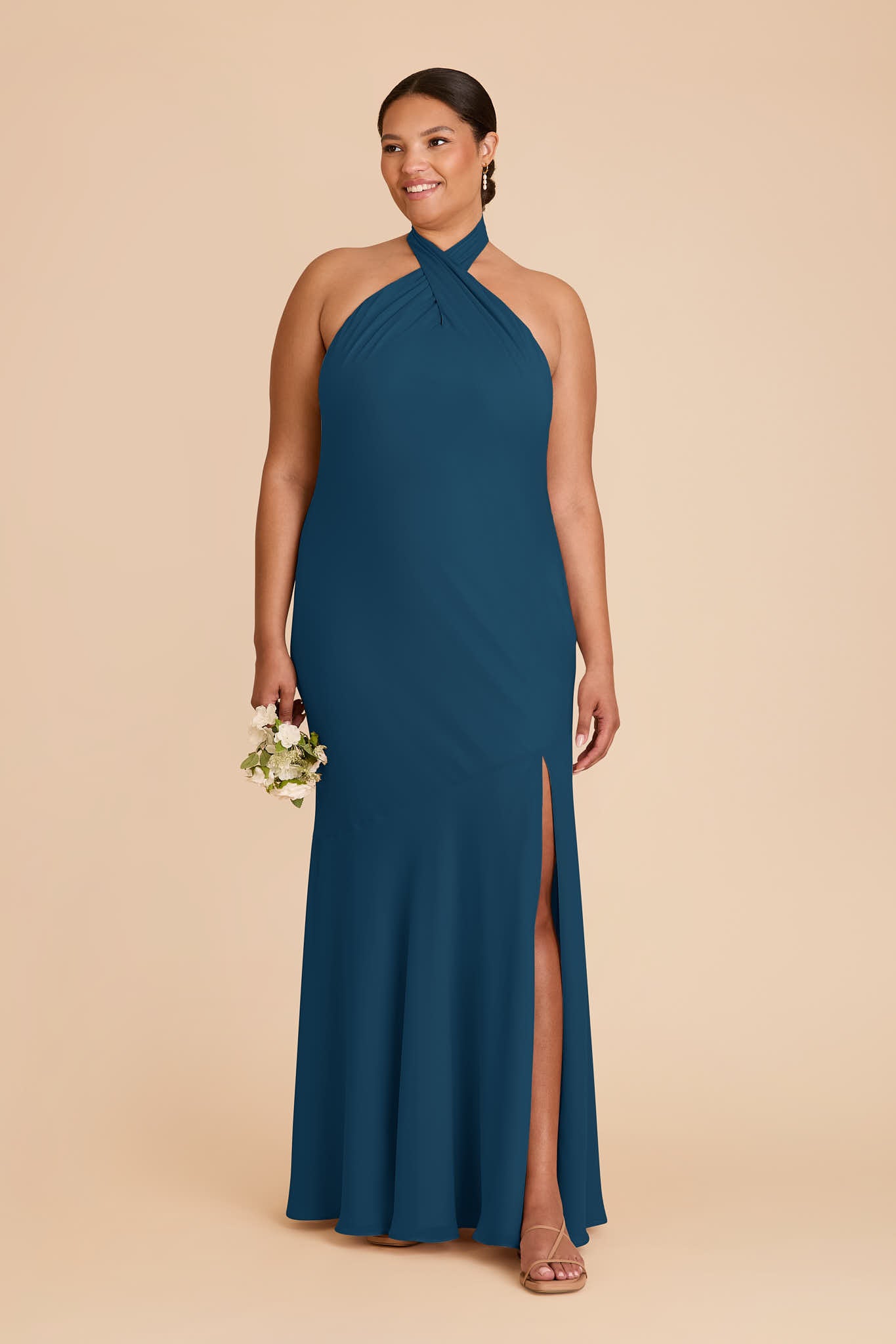 Dark Teal Chiffon Halter Dress | Stephanie