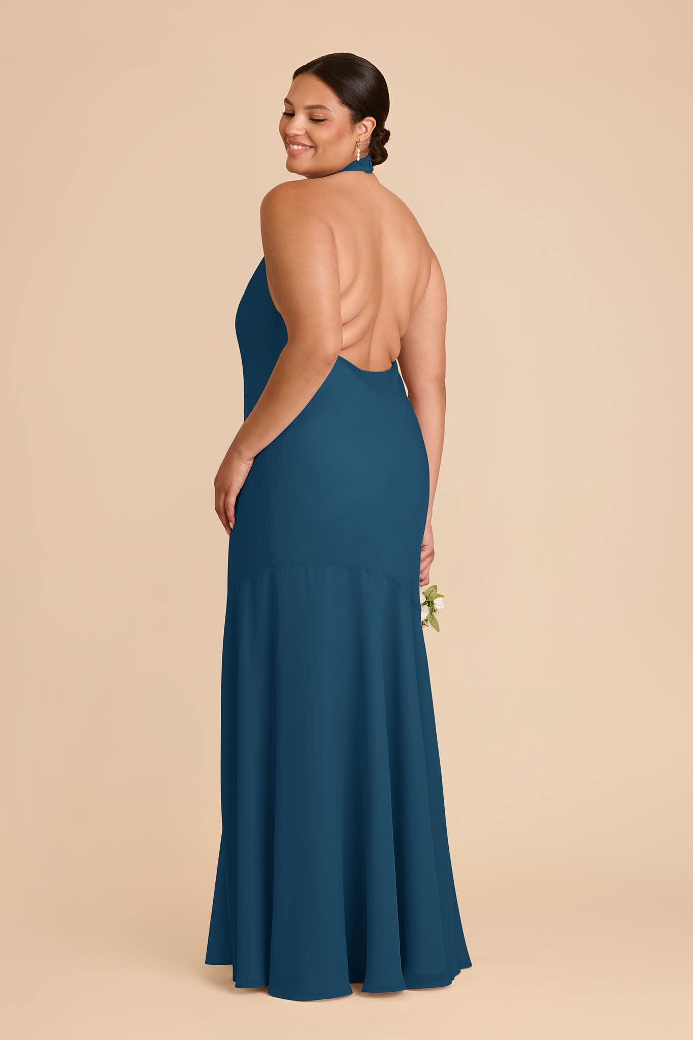 Dark Teal Chiffon Halter Dress | Stephanie