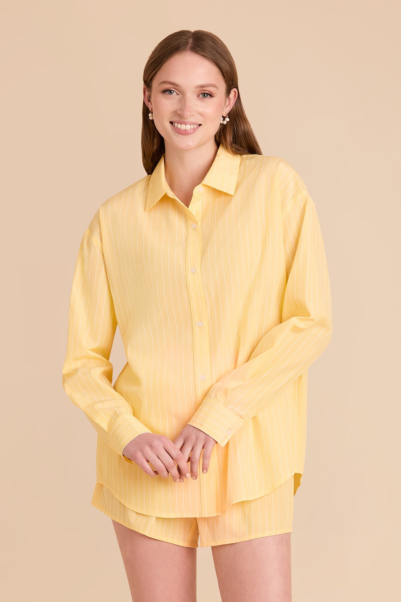 Striped Button Down Pajama Set - Lemon Sorbet | Ashtin