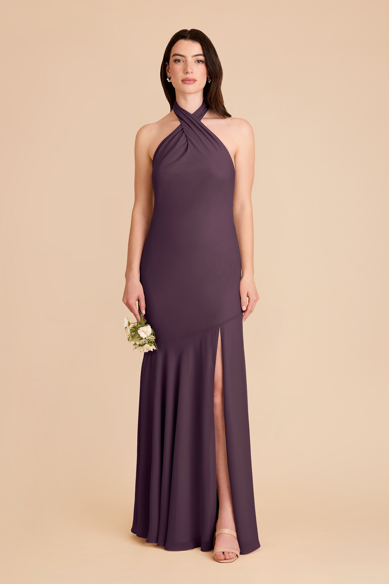 Chiffon Halter Dress in Plum | Stephanie