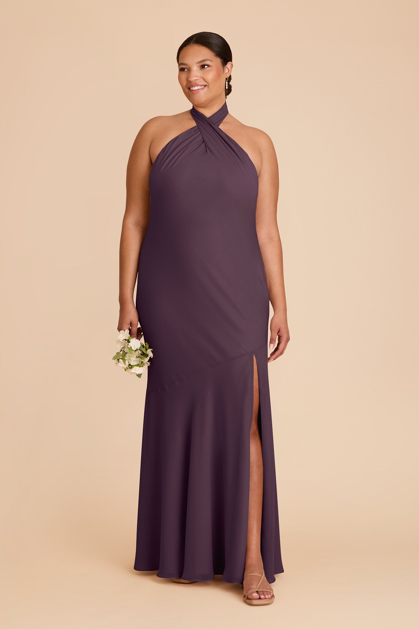 Chiffon Halter Dress in Plum | Stephanie