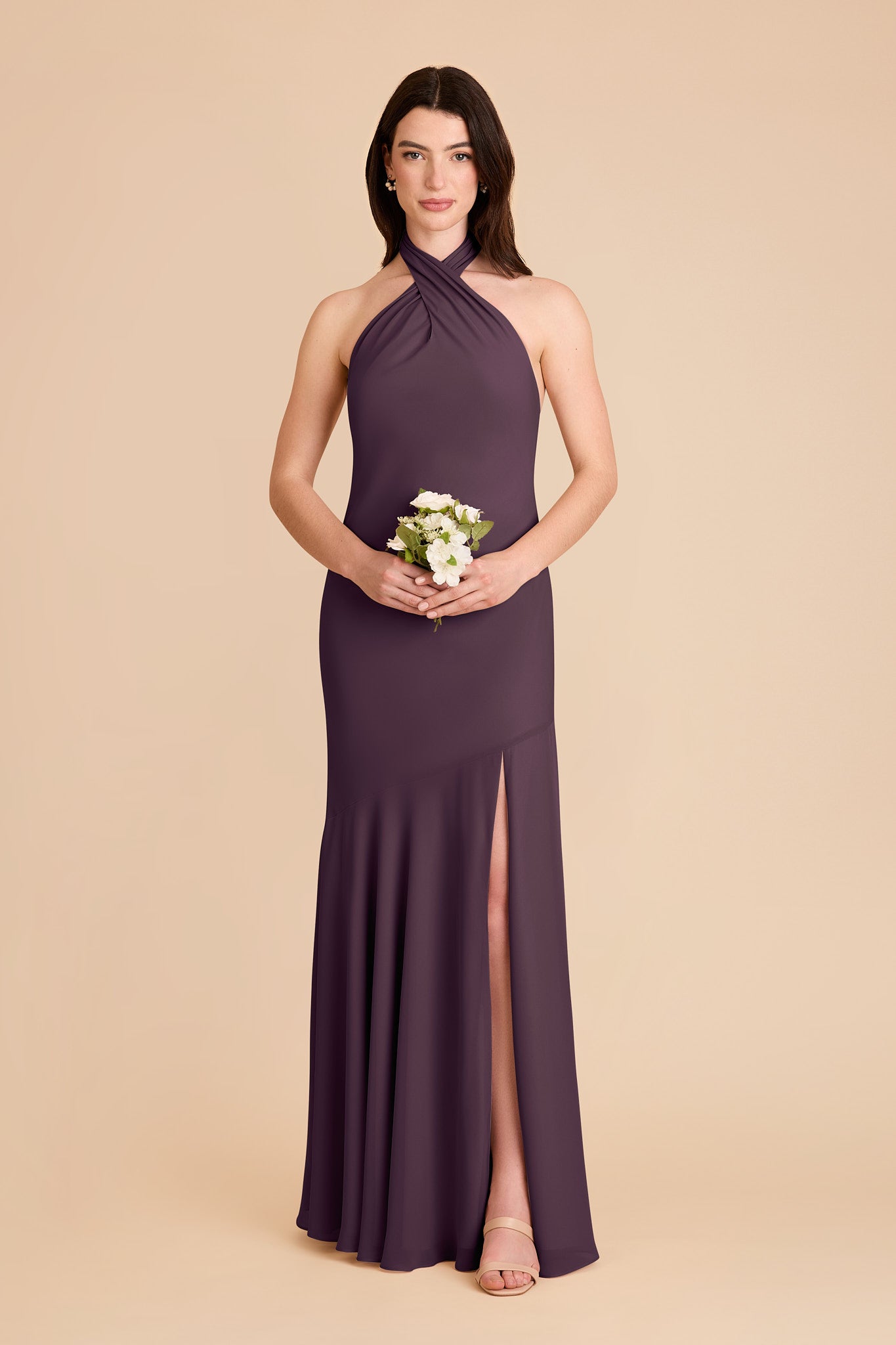 Chiffon Halter Dress in Plum | Stephanie
