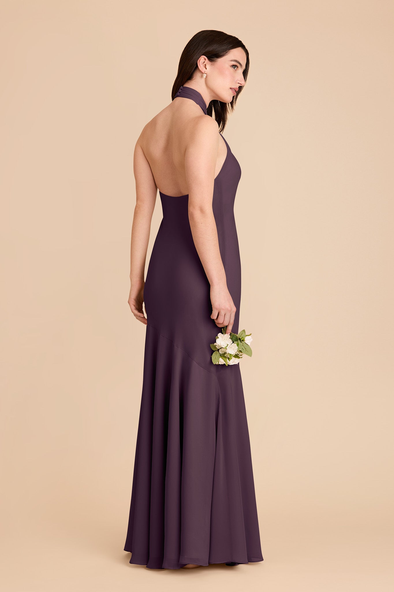 Chiffon Halter Dress in Plum | Stephanie