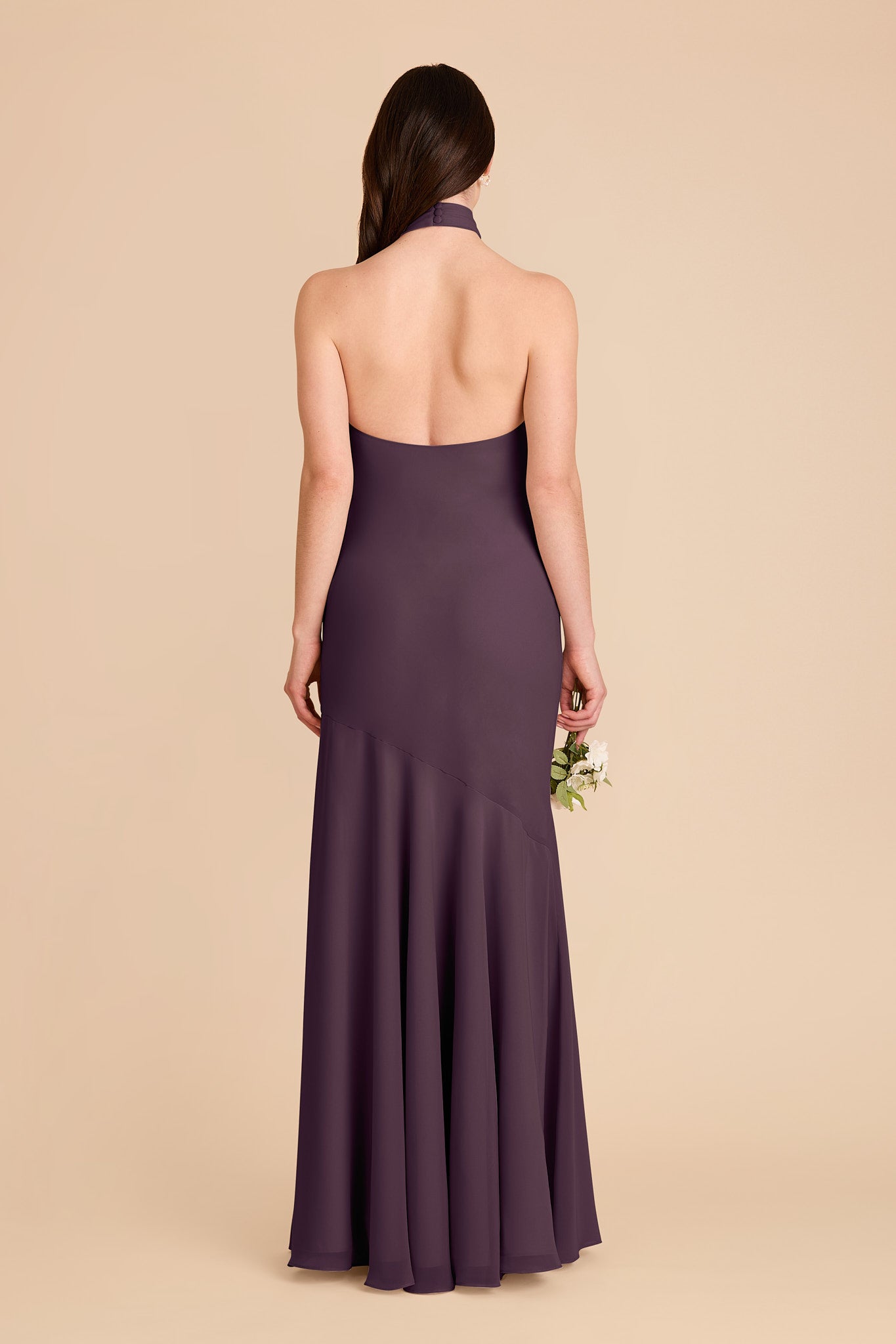 Chiffon Halter Dress in Plum | Stephanie