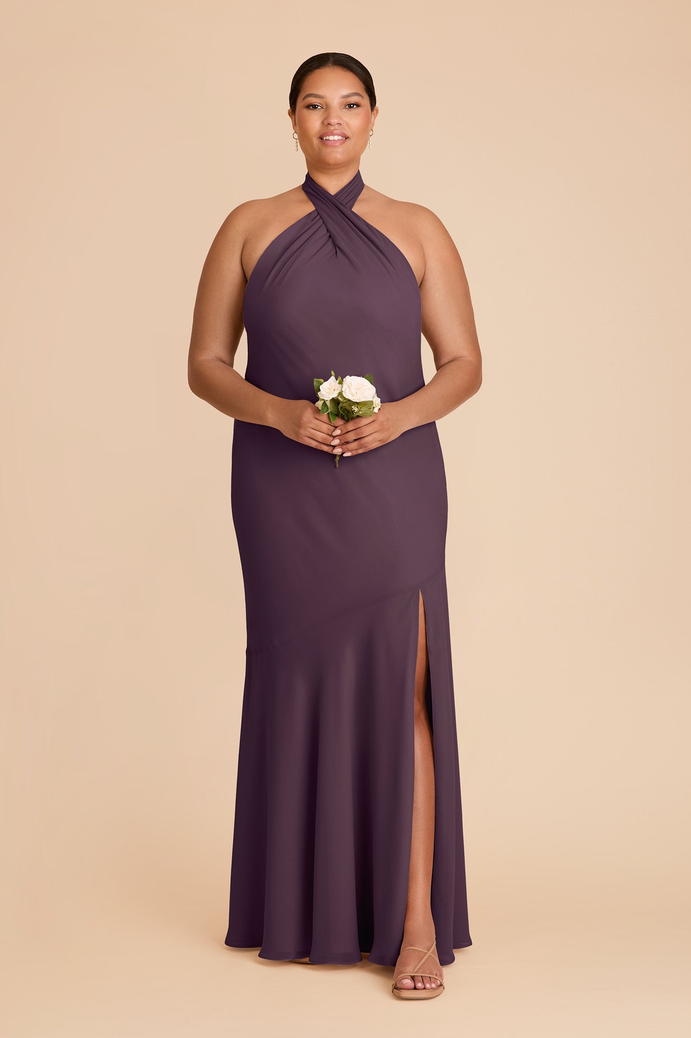 Chiffon Halter Dress in Plum | Stephanie