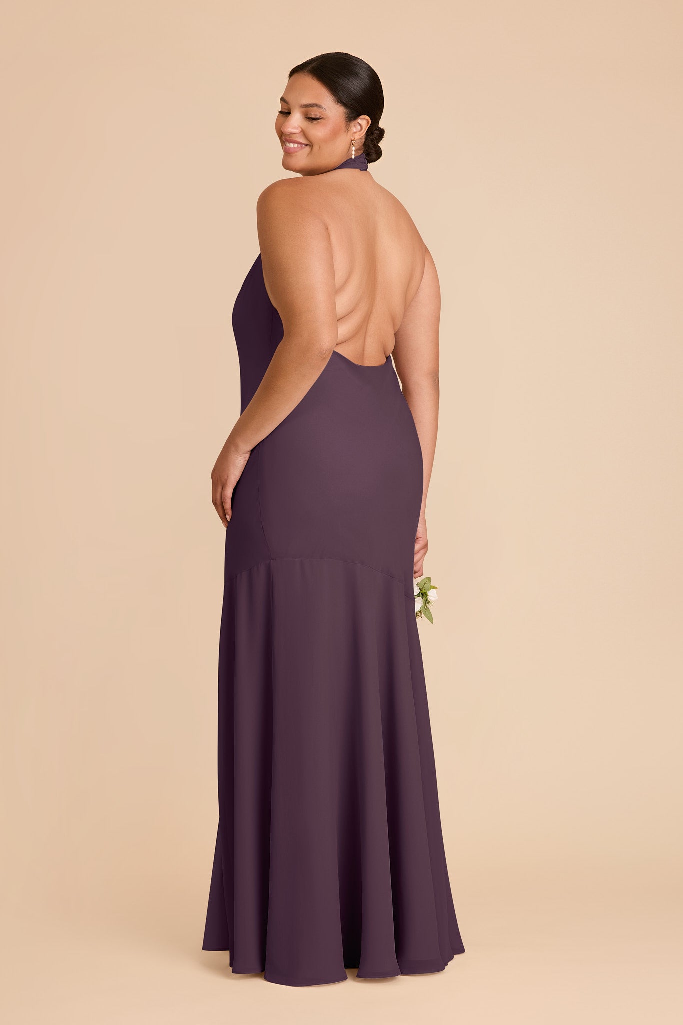 Chiffon Halter Dress in Plum | Stephanie