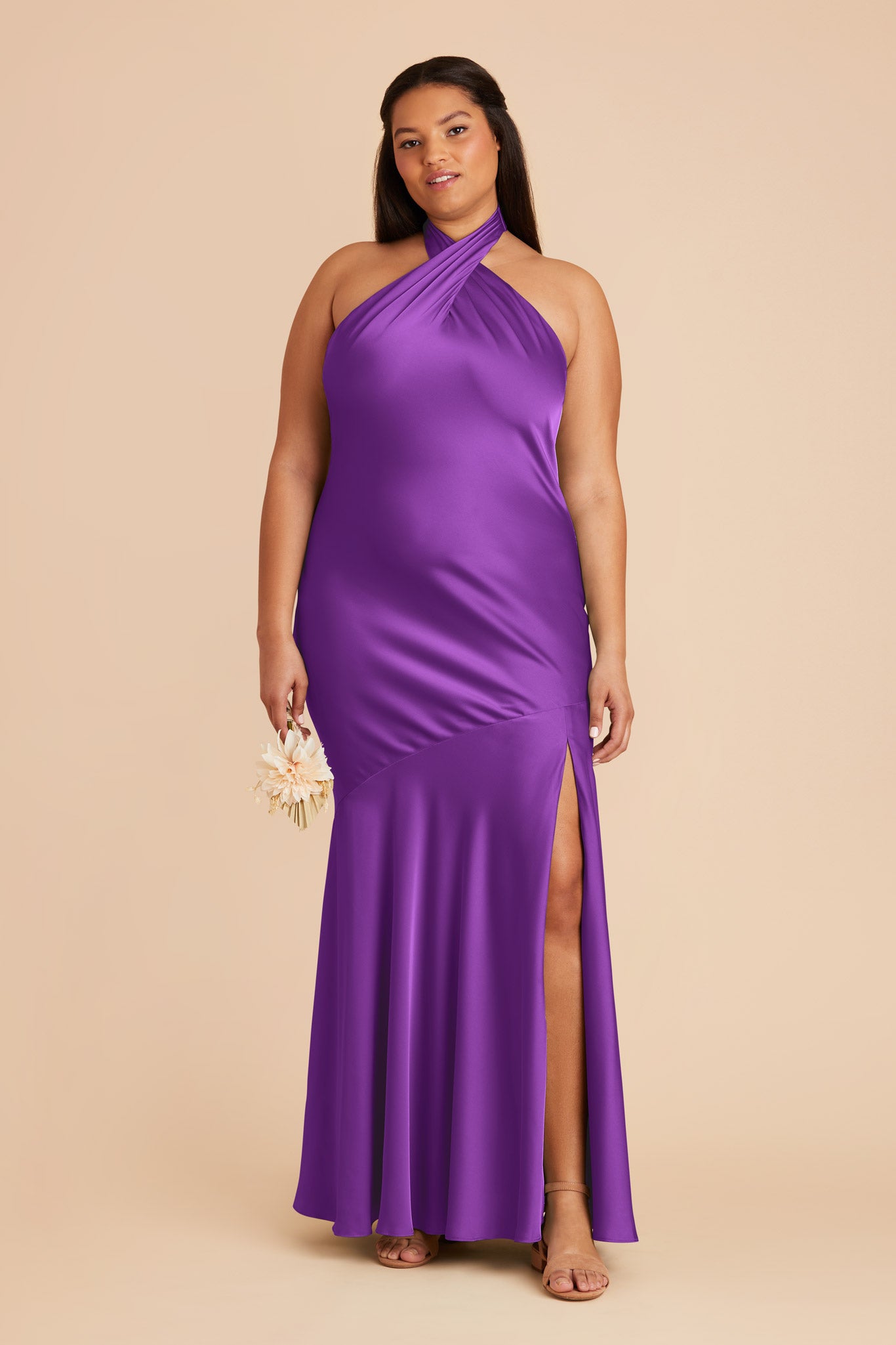 Matte Satin Halter Dress for Women | Stephanie in Amethyst