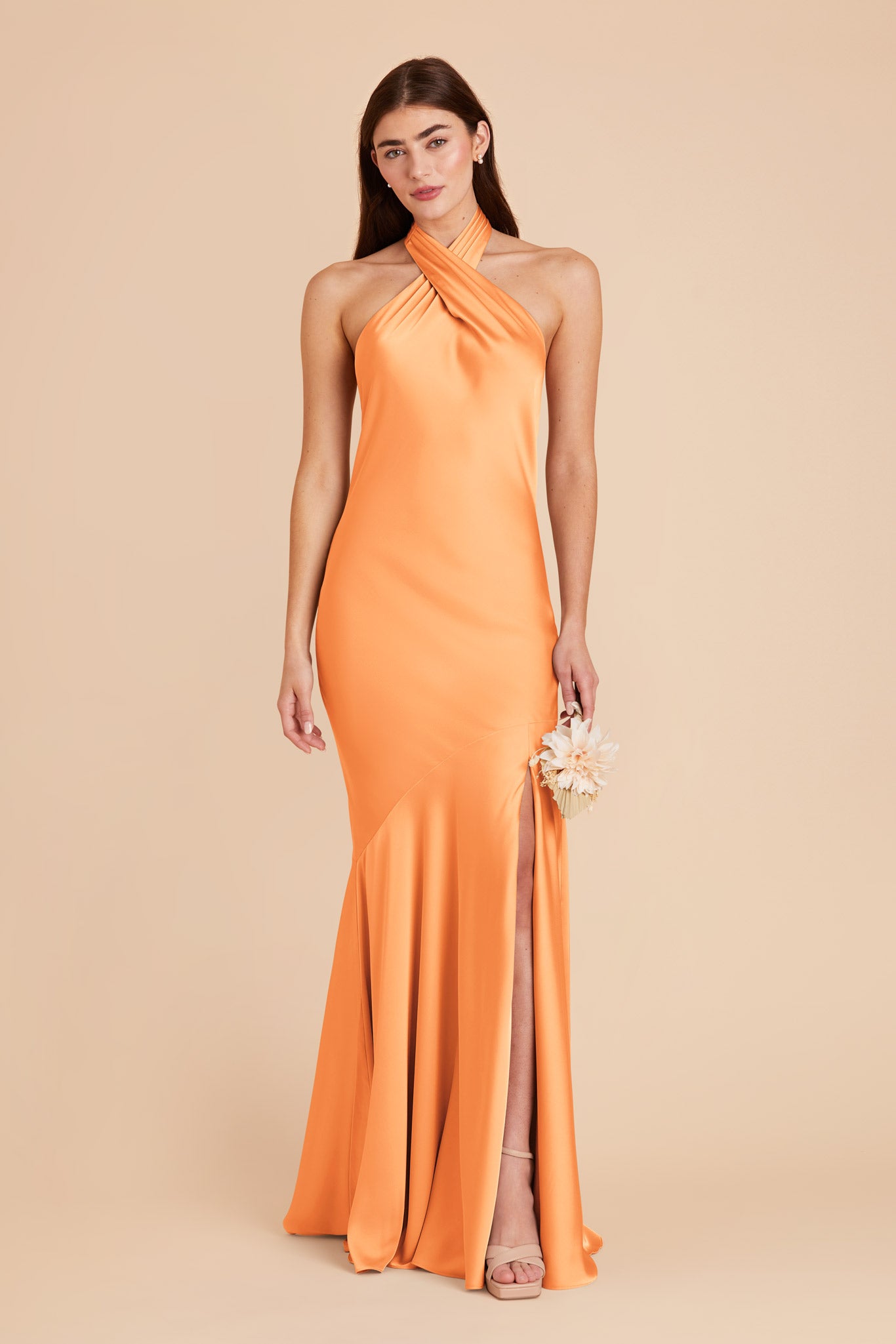 Matte Satin Halter Dress for Women | Stephanie Apricot