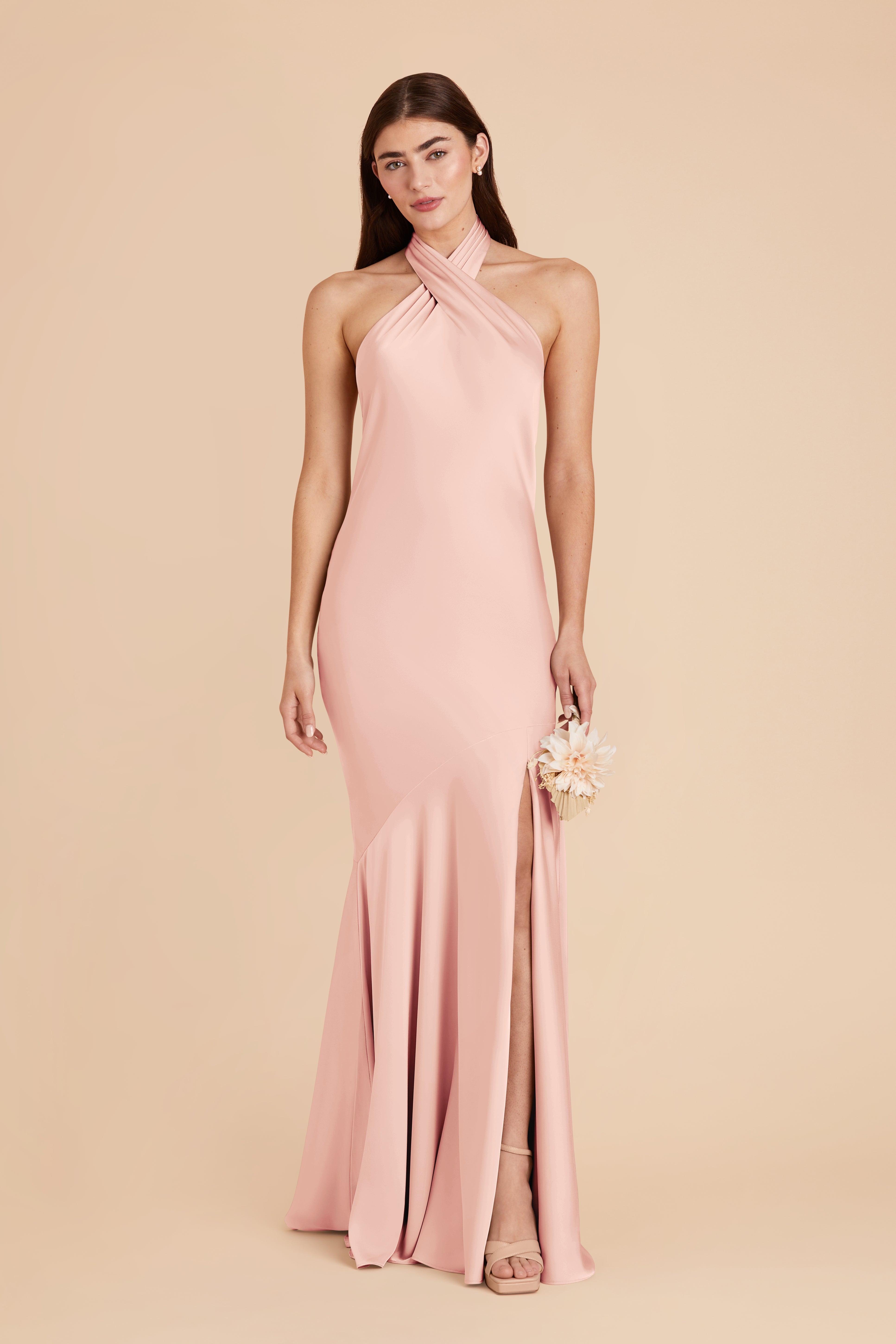 Matte Satin Halter Dress - Blush Pink | Stephanie