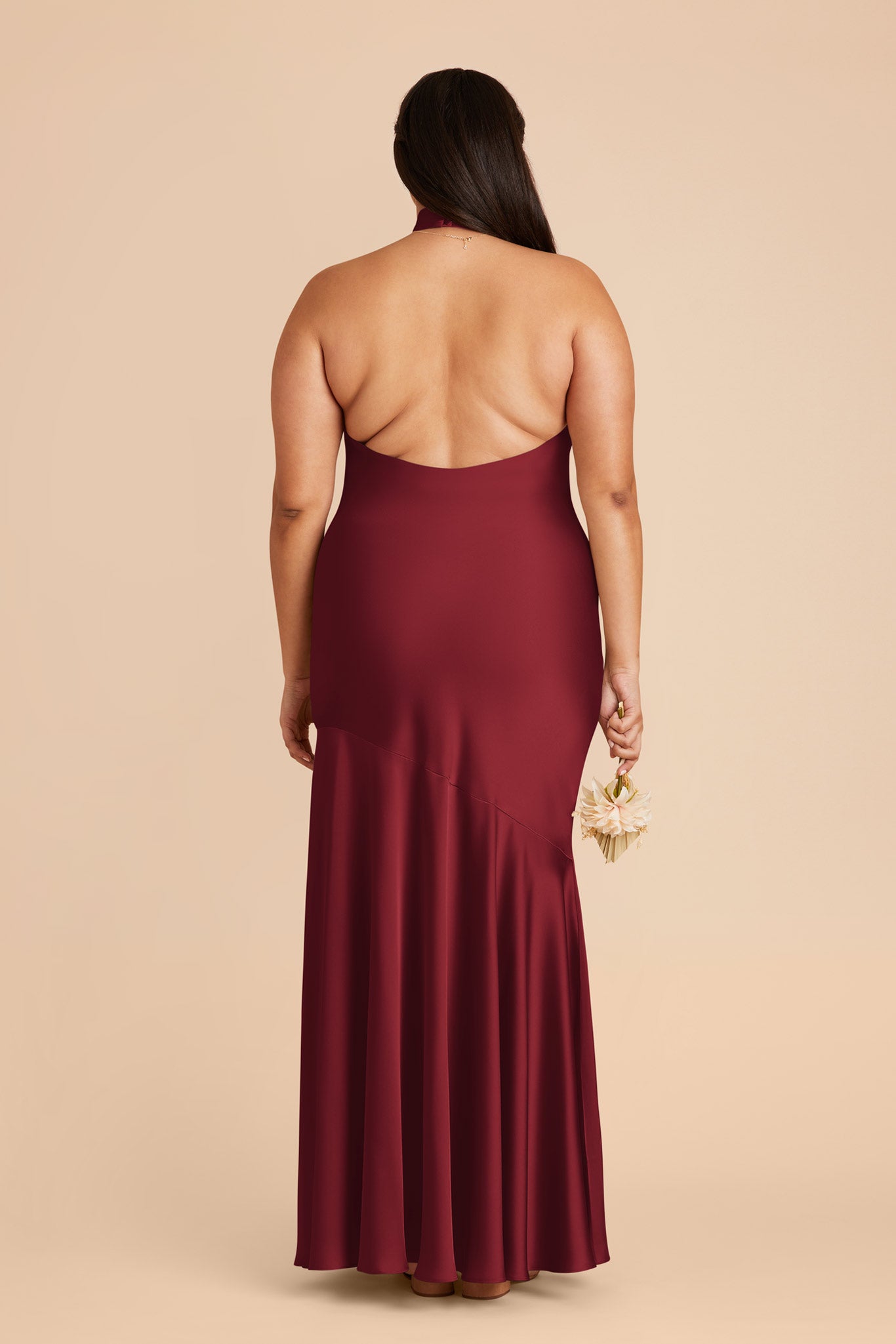 Matte Satin Halter Dress in Burgundy | Stephanie