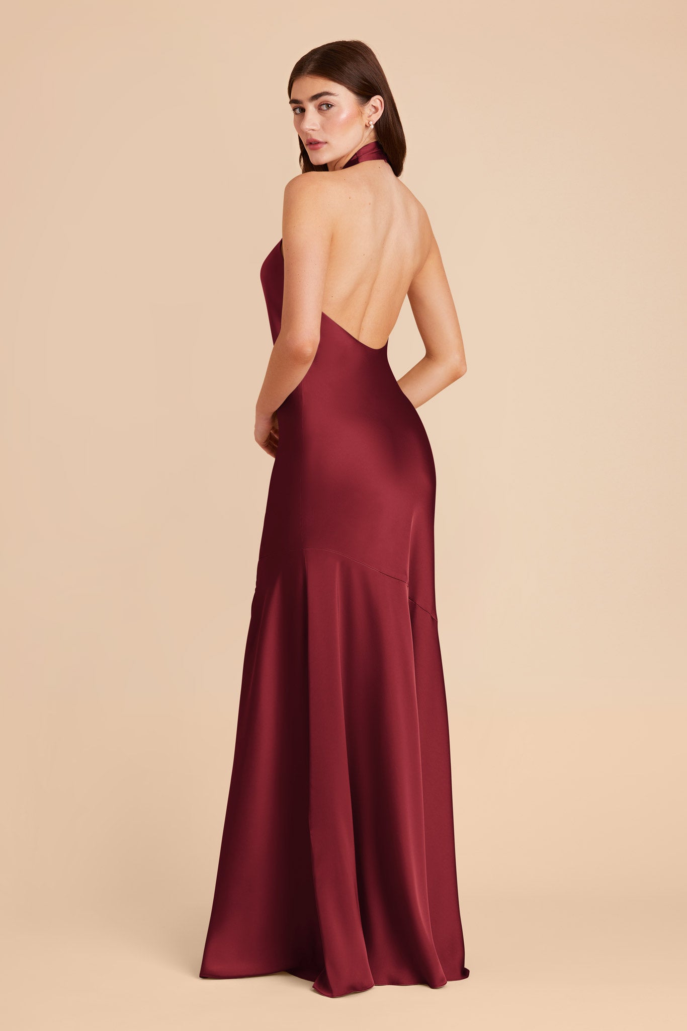 Matte Satin Halter Dress in Burgundy | Stephanie