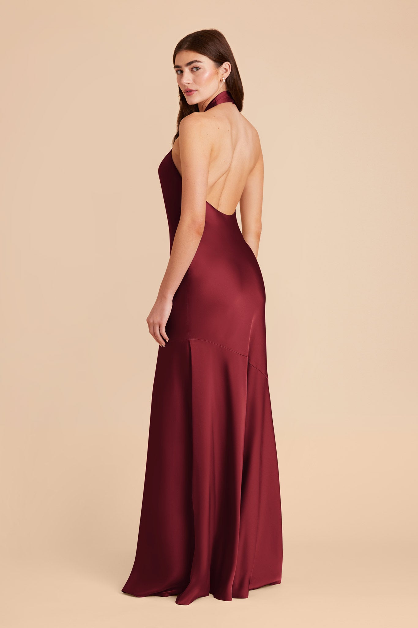 Matte Satin Halter Dress in Burgundy | Stephanie