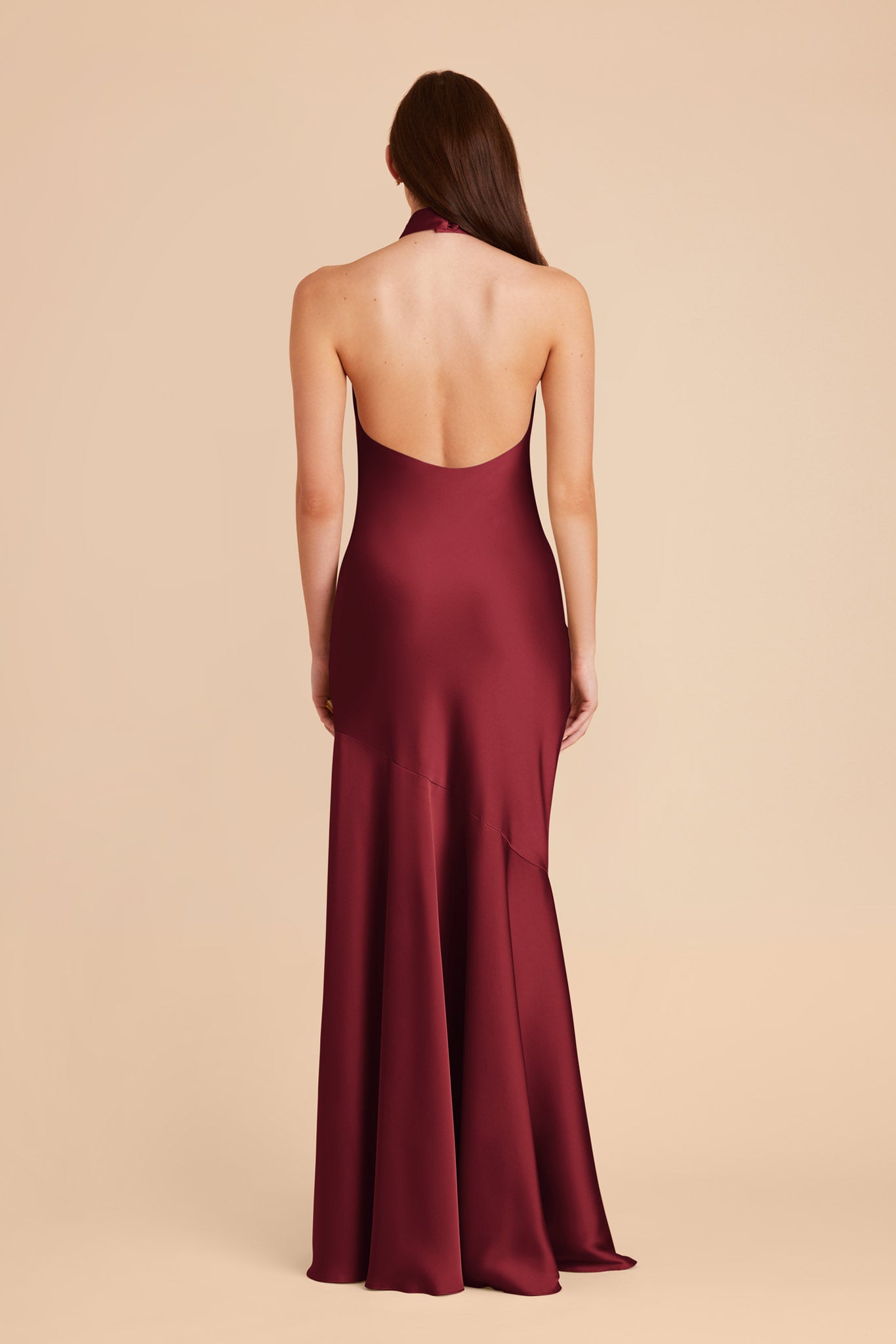 Matte Satin Halter Dress in Burgundy | Stephanie