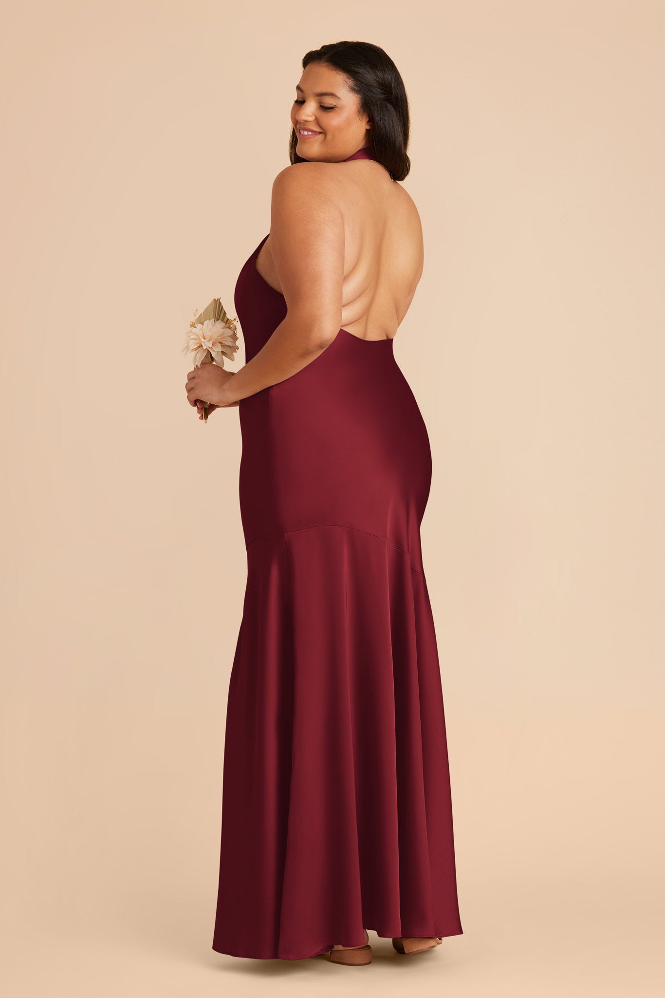 Matte Satin Halter Dress in Burgundy | Stephanie