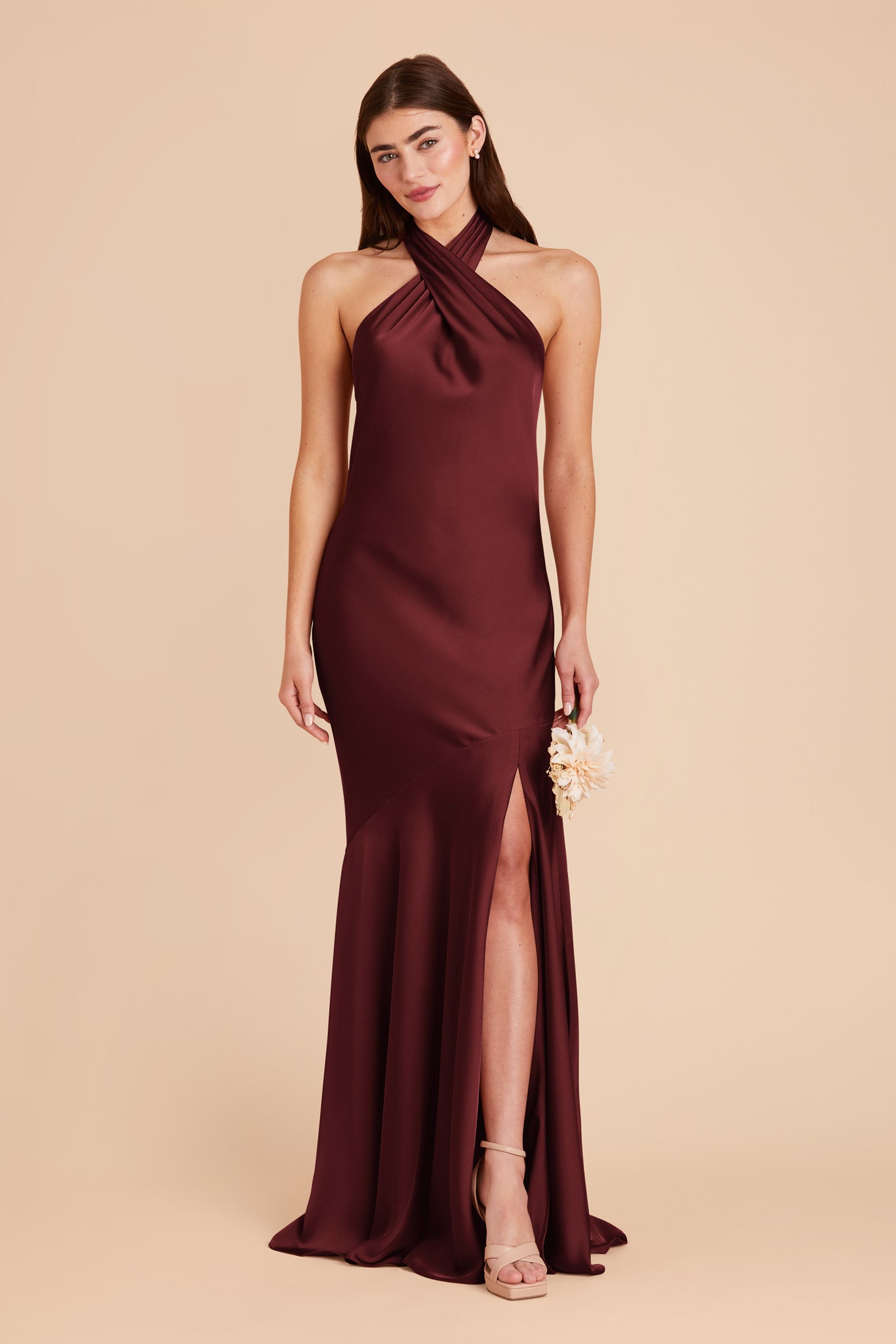 Matte Satin Halter Dress - Stephanie in Cabernet