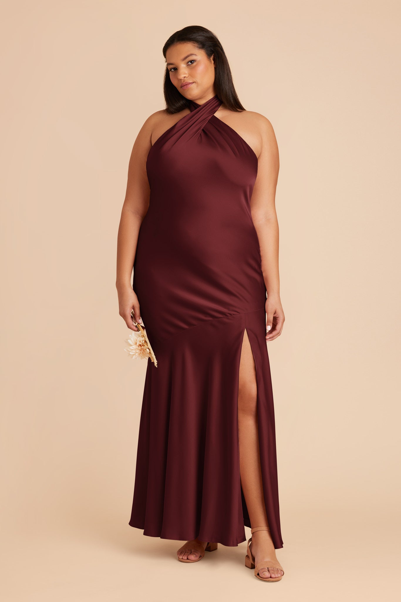 Matte Satin Halter Dress - Stephanie in Cabernet