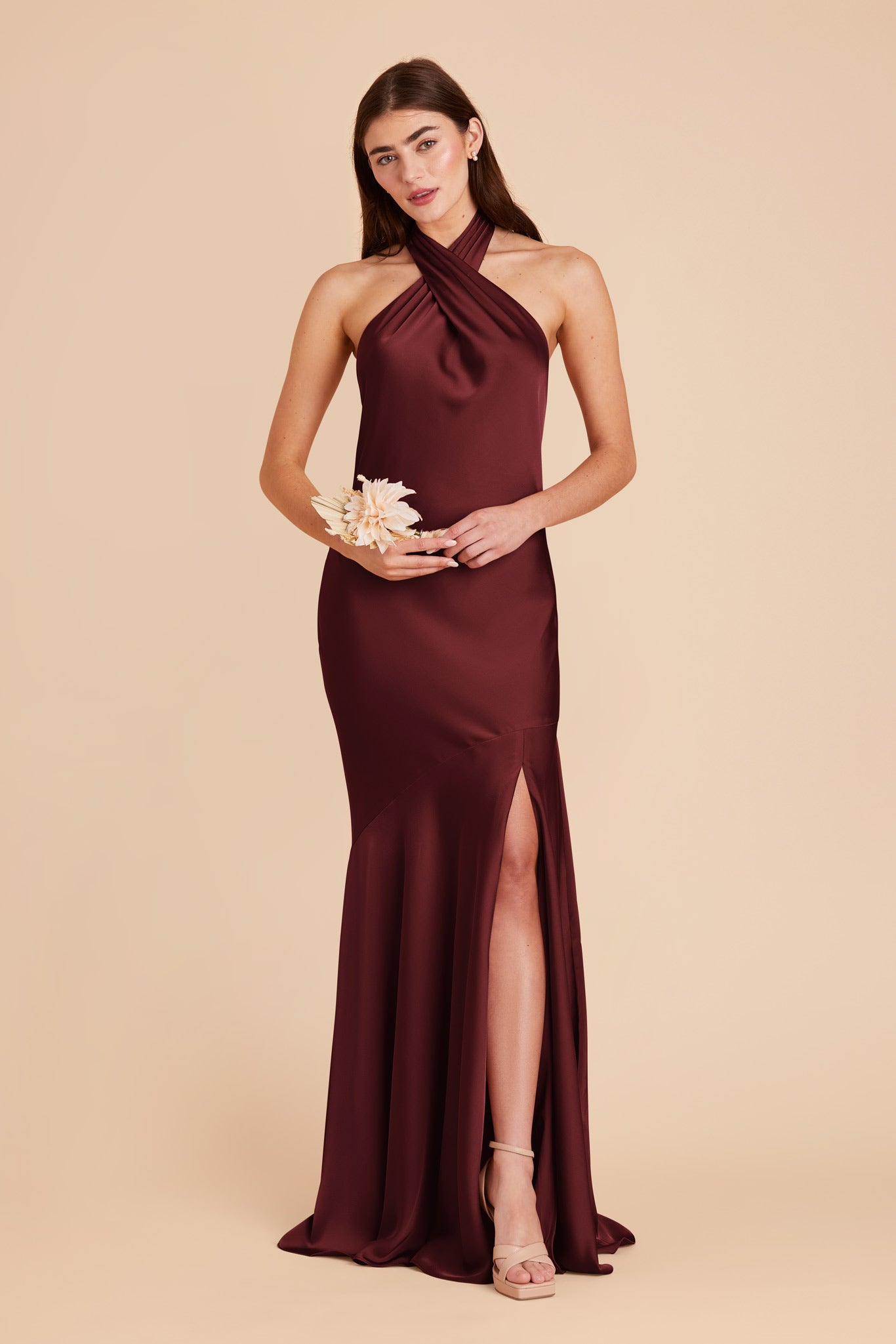 Matte Satin Halter Dress - Stephanie in Cabernet