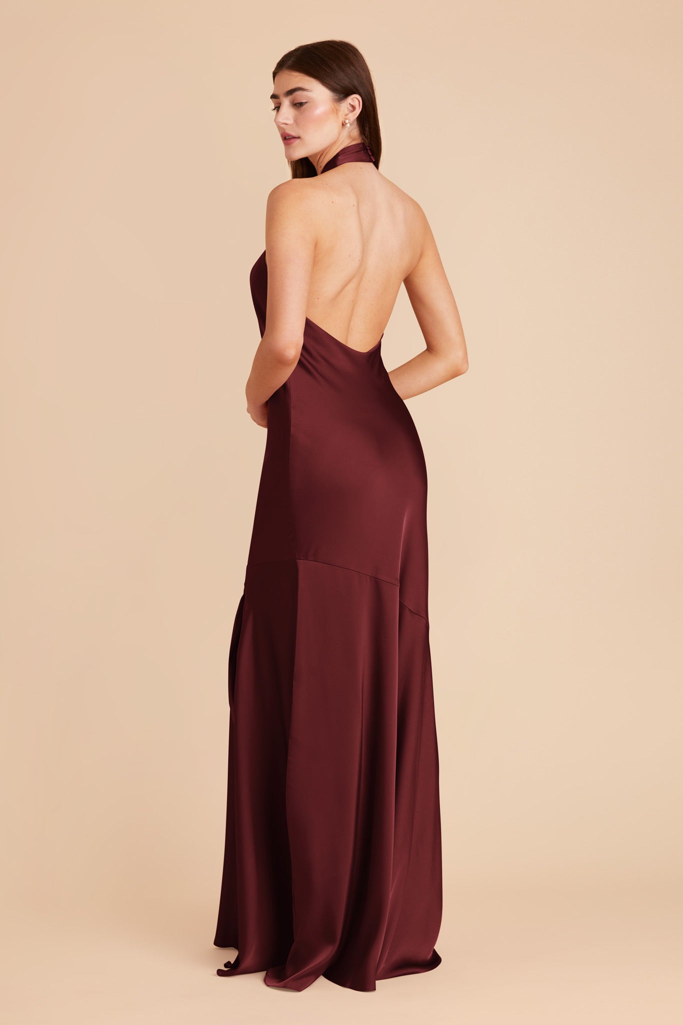 Matte Satin Halter Dress - Stephanie in Cabernet