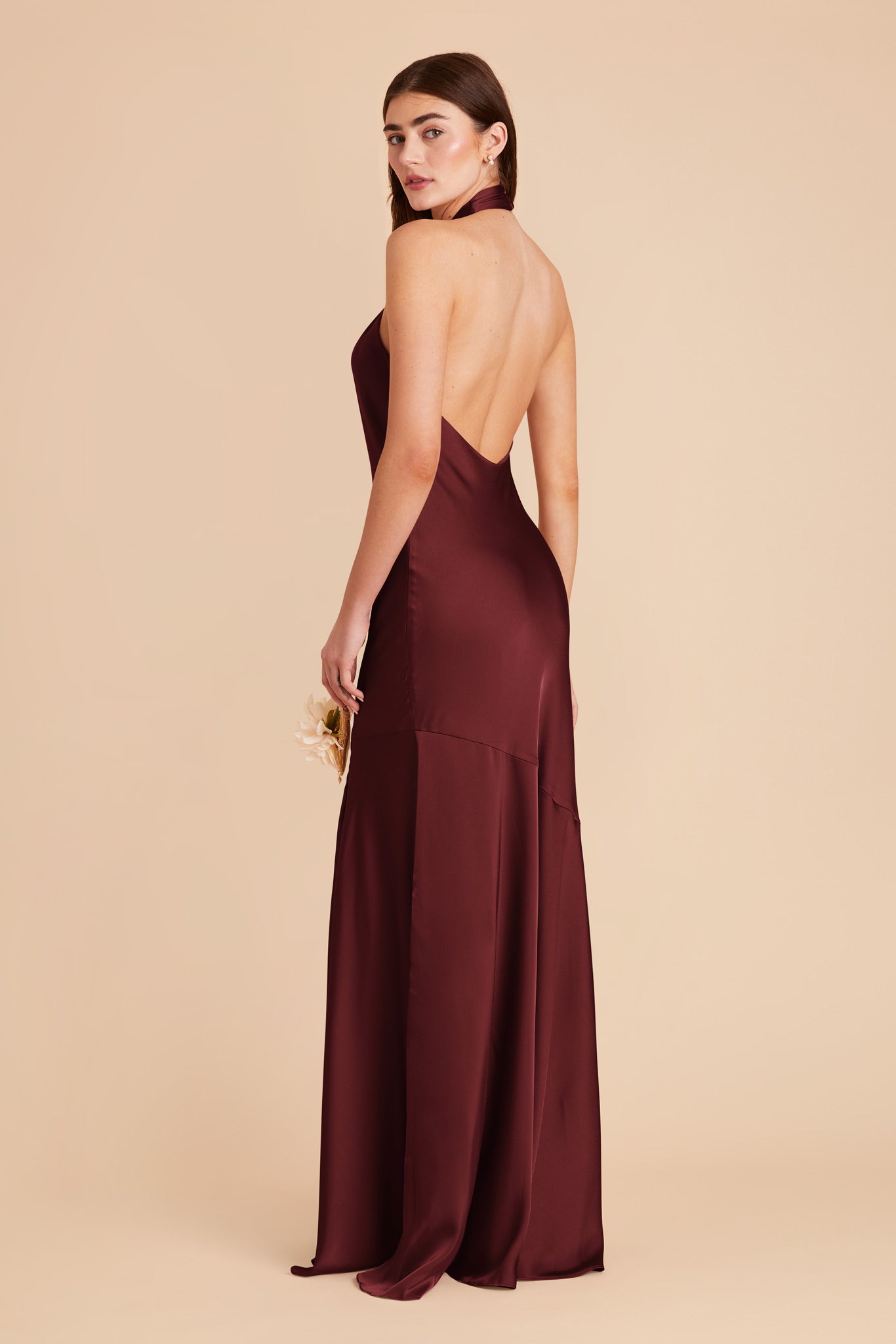 Matte Satin Halter Dress - Stephanie in Cabernet