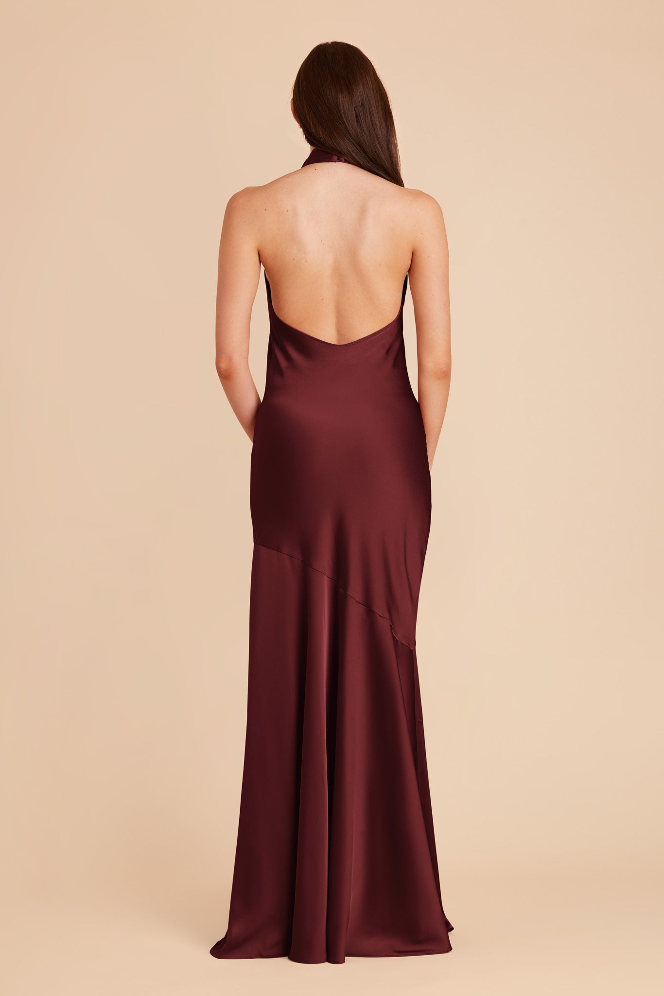 Matte Satin Halter Dress - Stephanie in Cabernet