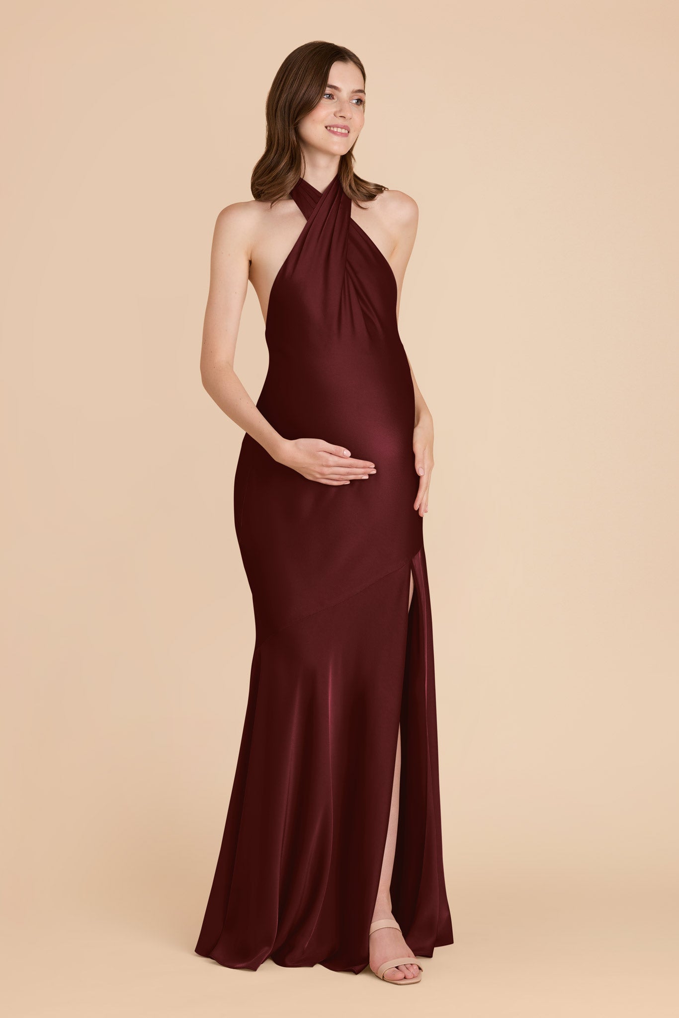 Matte Satin Halter Dress - Stephanie in Cabernet