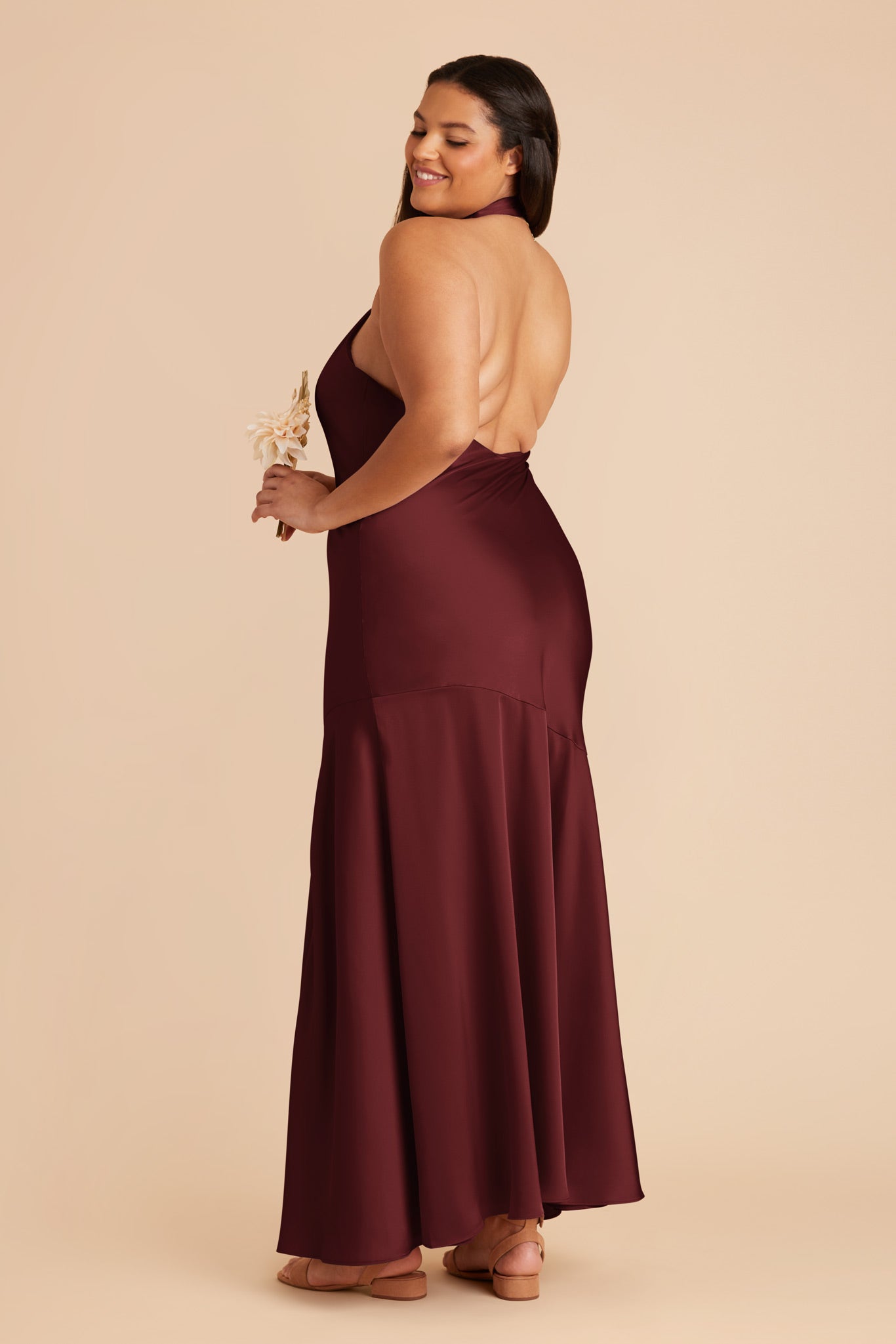 Matte Satin Halter Dress - Stephanie in Cabernet