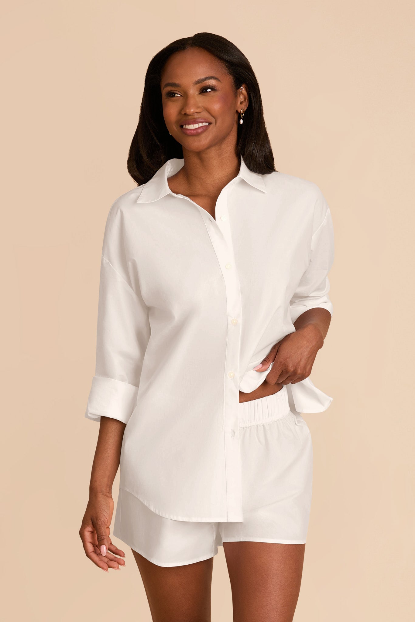 Relaxed Fit Button Down PJ Set with Boxer Shorts | Ashtin