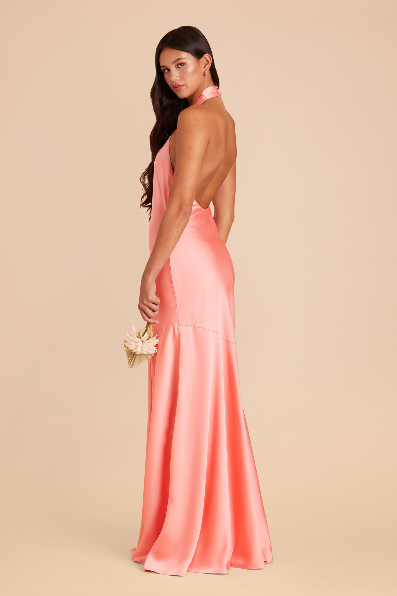 Matte Satin Halter Dress for Women | Coral Pink