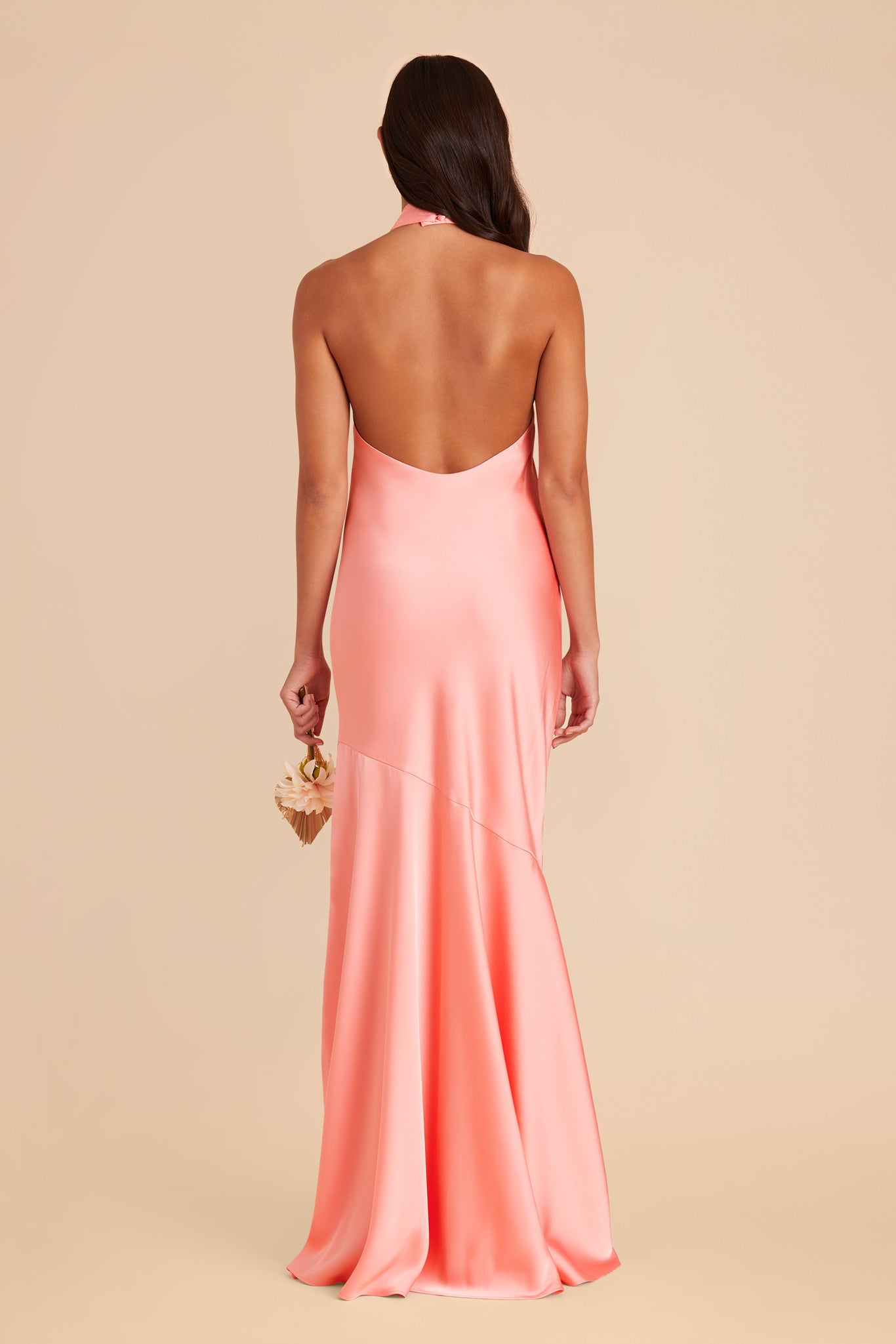 Matte Satin Halter Dress for Women | Coral Pink