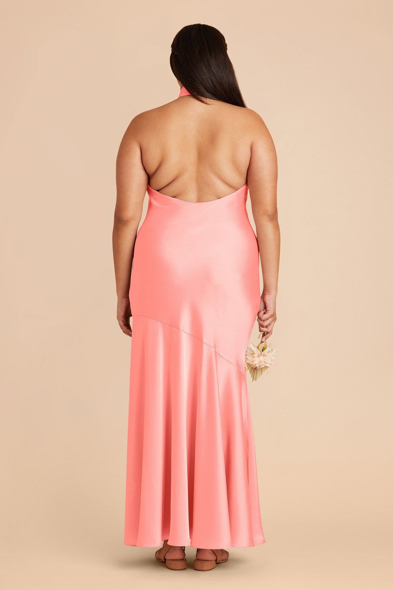 Matte Satin Halter Dress for Women | Coral Pink