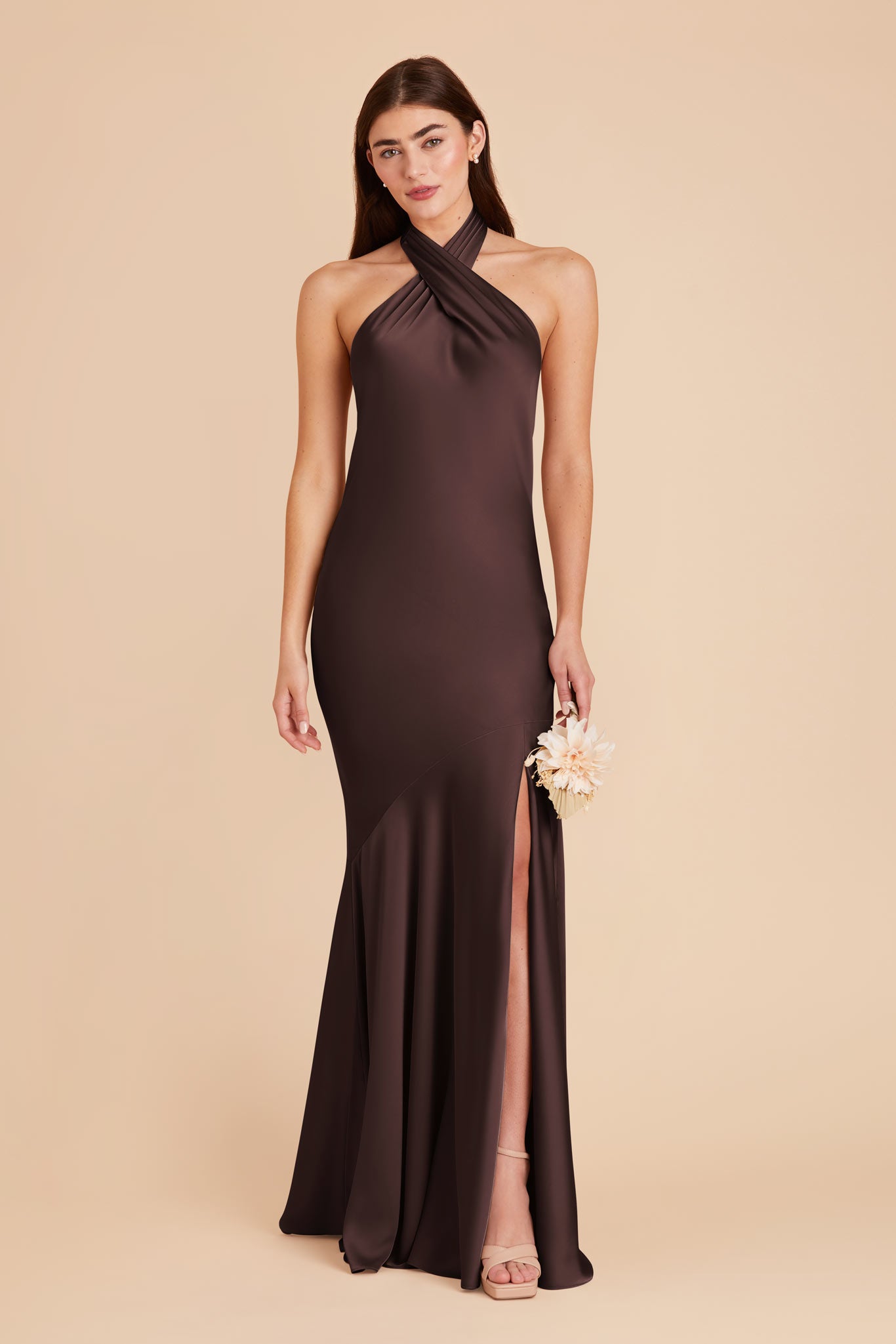 Matte Satin Halter Dress - Stephanie | Espresso