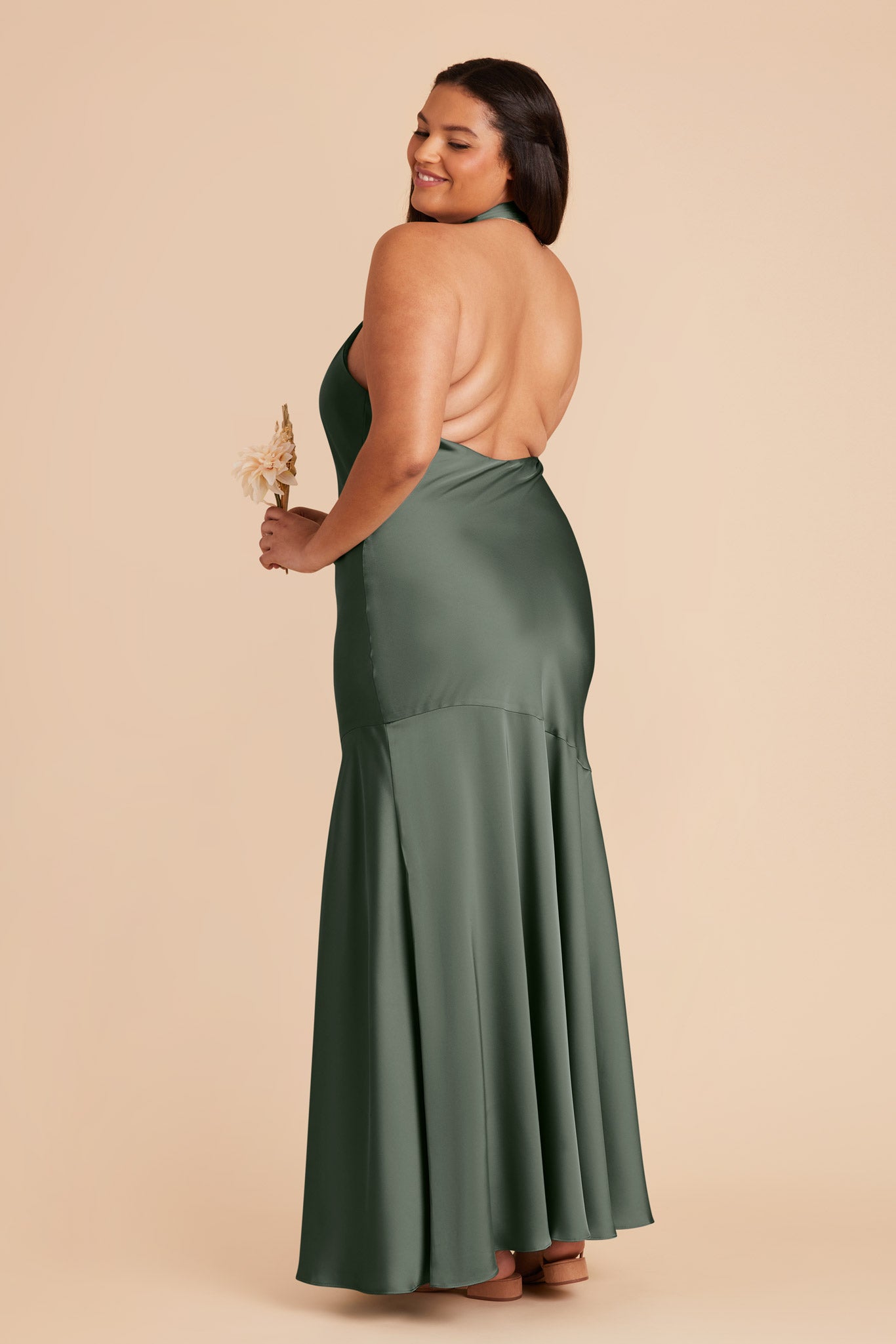 Matte Satin Halter Dress in Eucalyptus | Stephanie