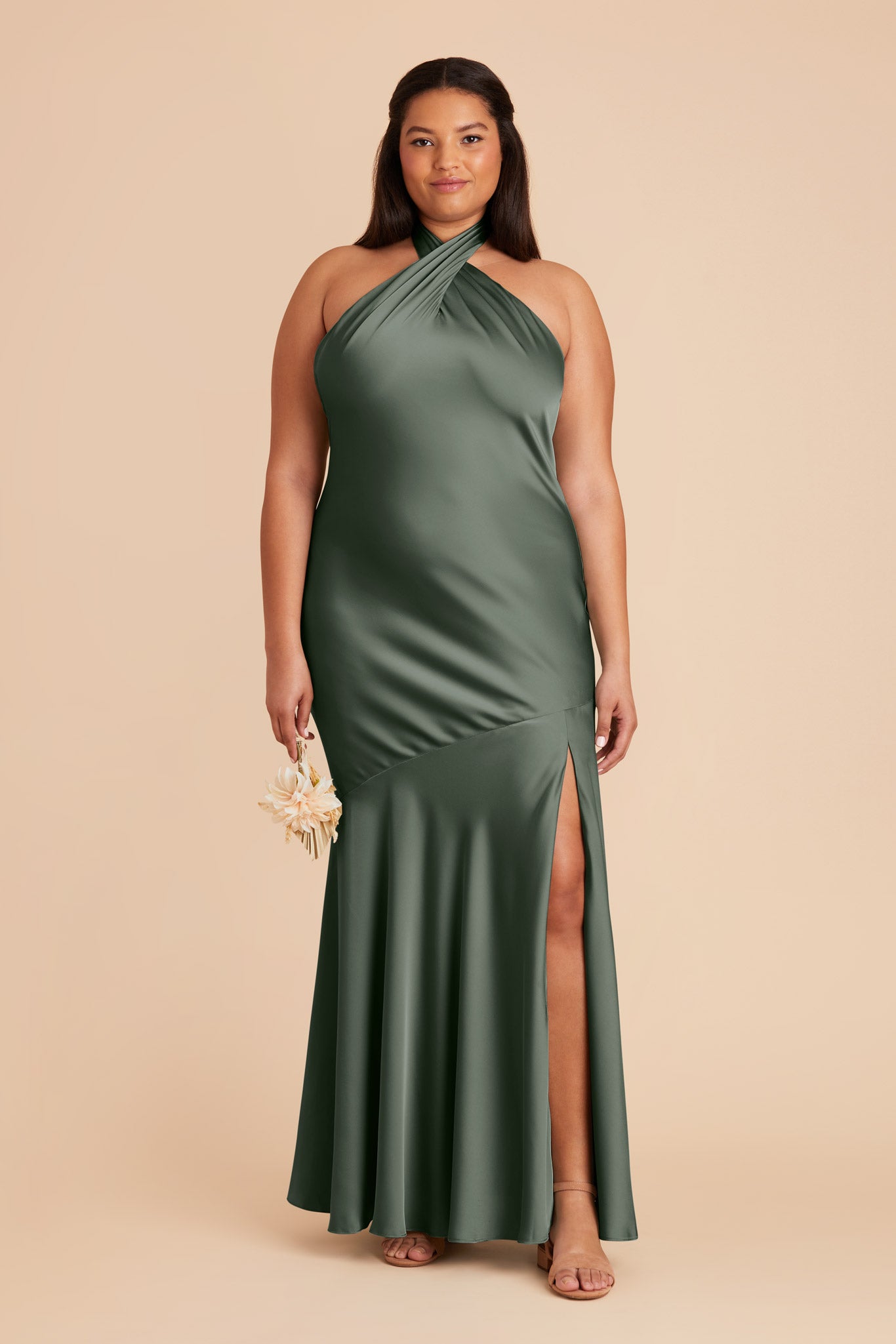 Matte Satin Halter Dress in Eucalyptus | Stephanie