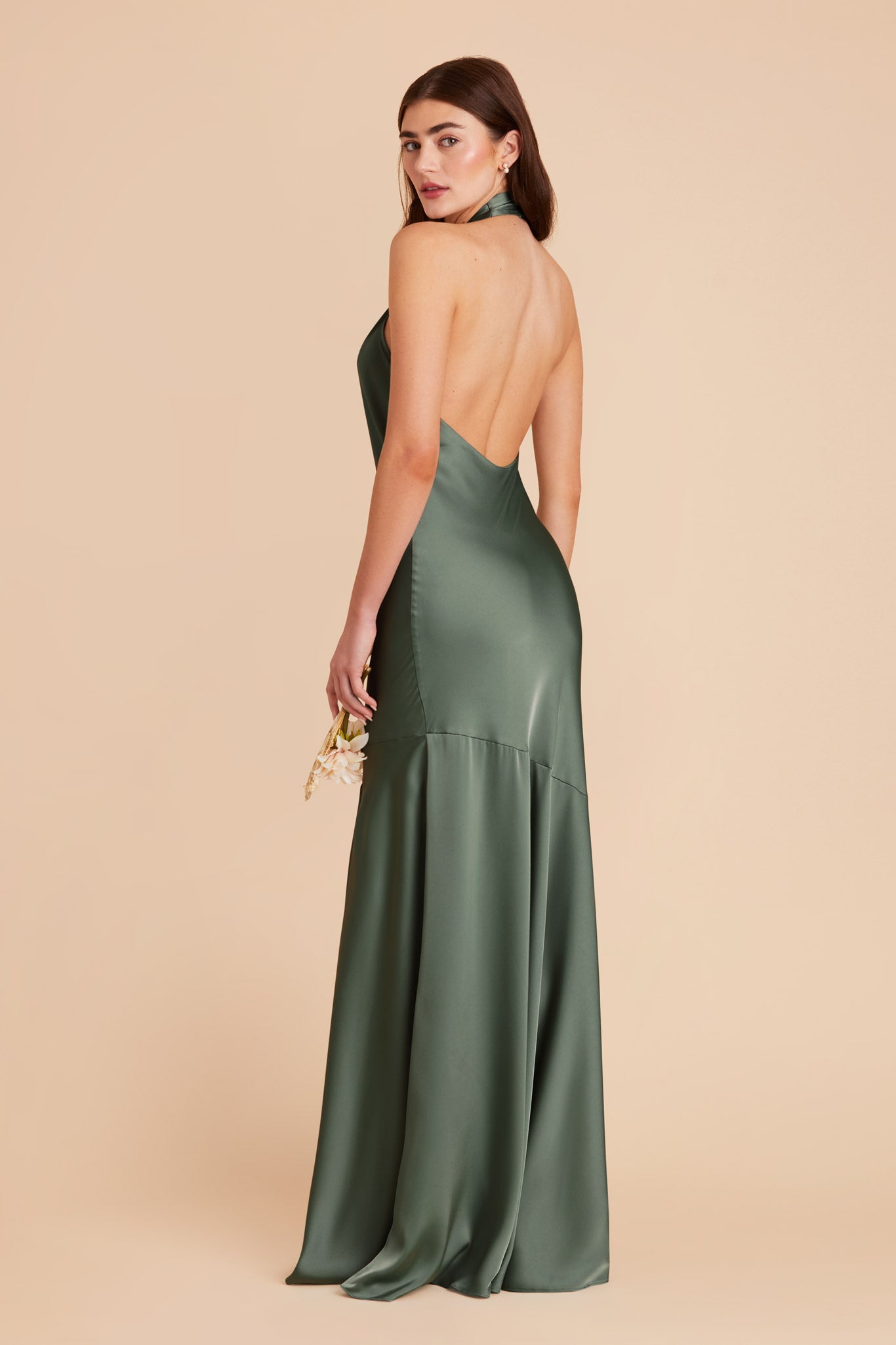 Matte Satin Halter Dress in Eucalyptus | Stephanie