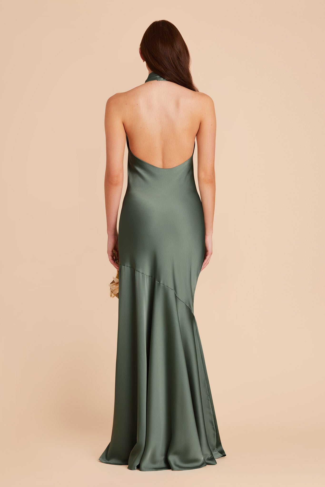 Matte Satin Halter Dress in Eucalyptus | Stephanie