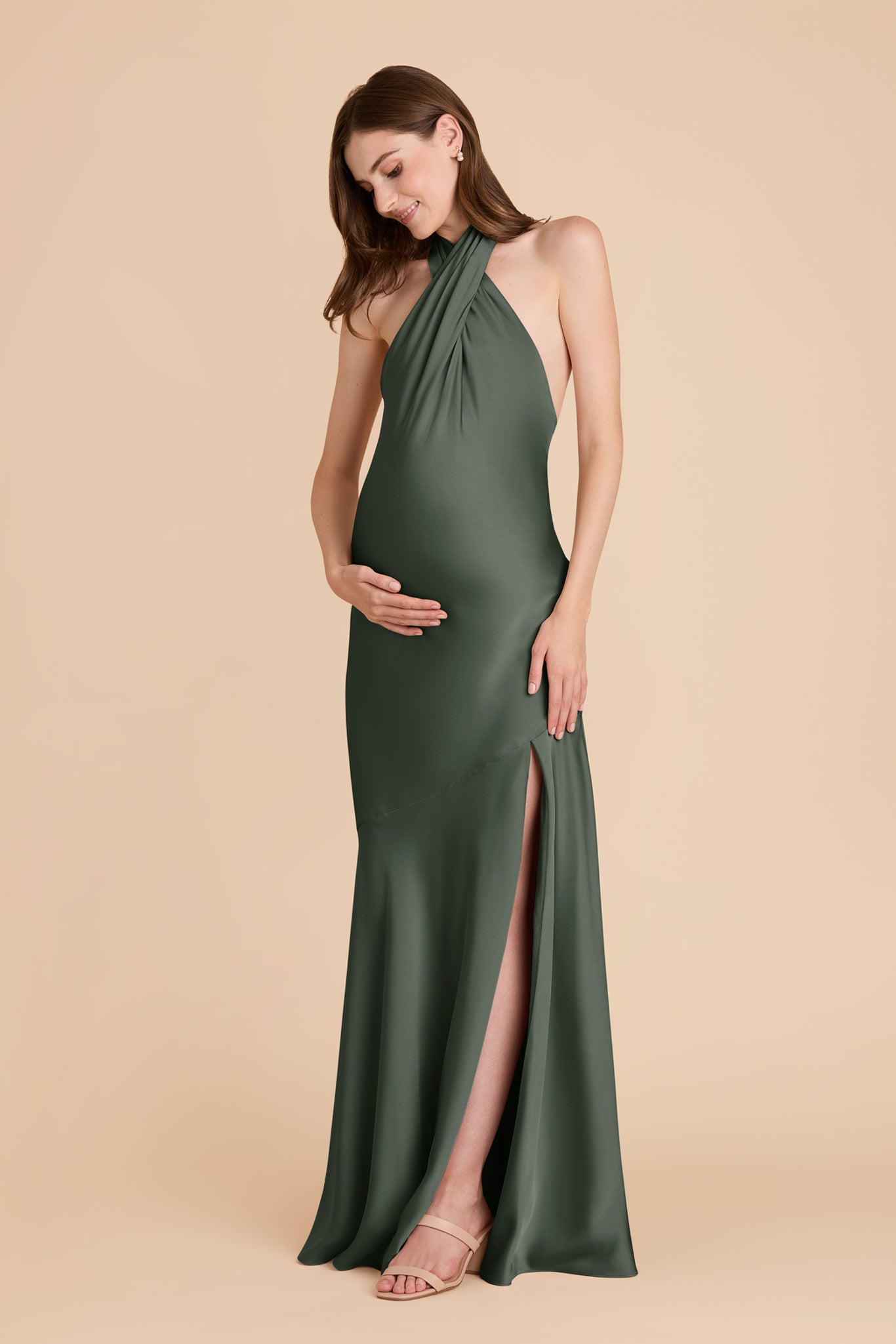 Matte Satin Halter Dress in Eucalyptus | Stephanie