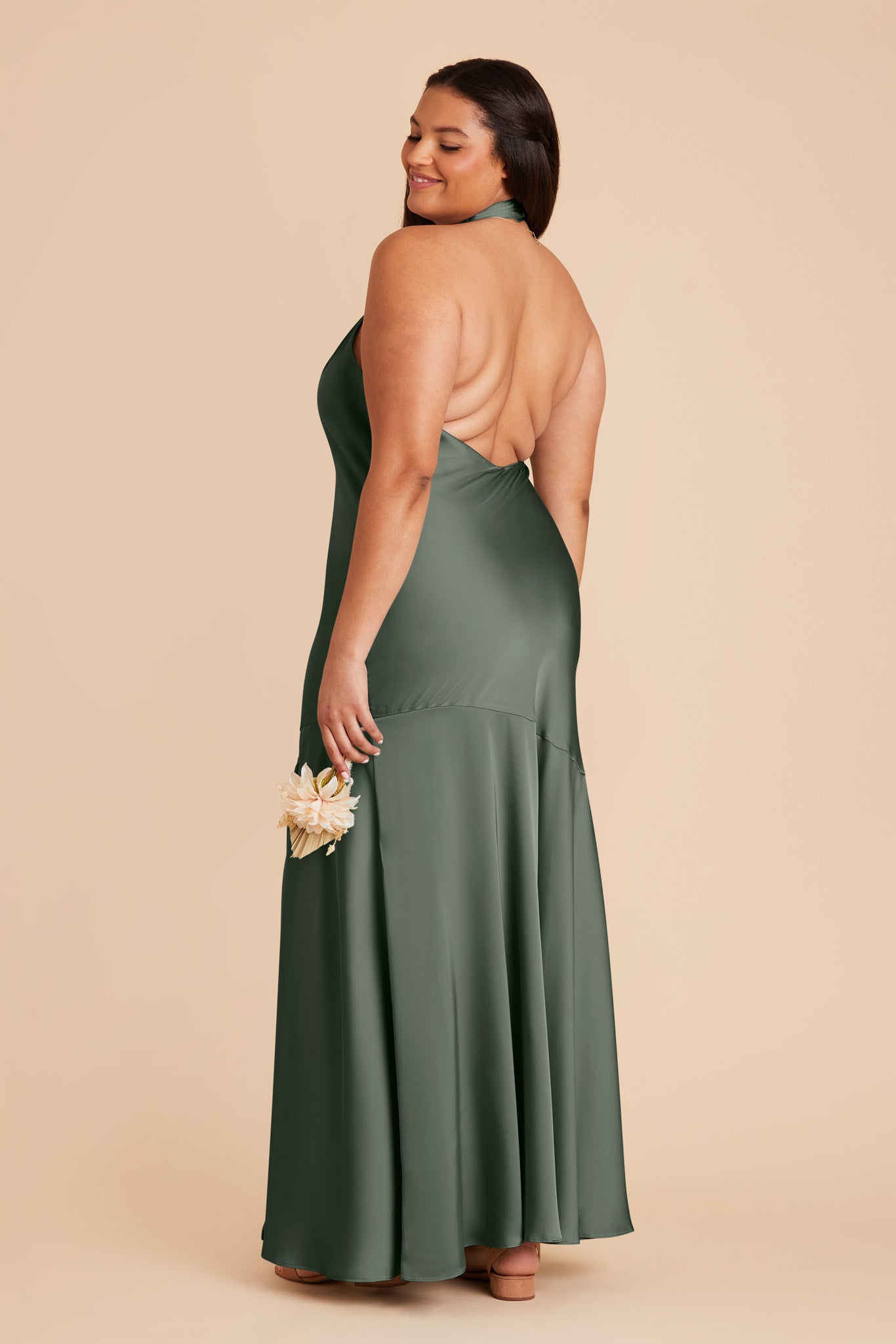 Matte Satin Halter Dress in Eucalyptus | Stephanie