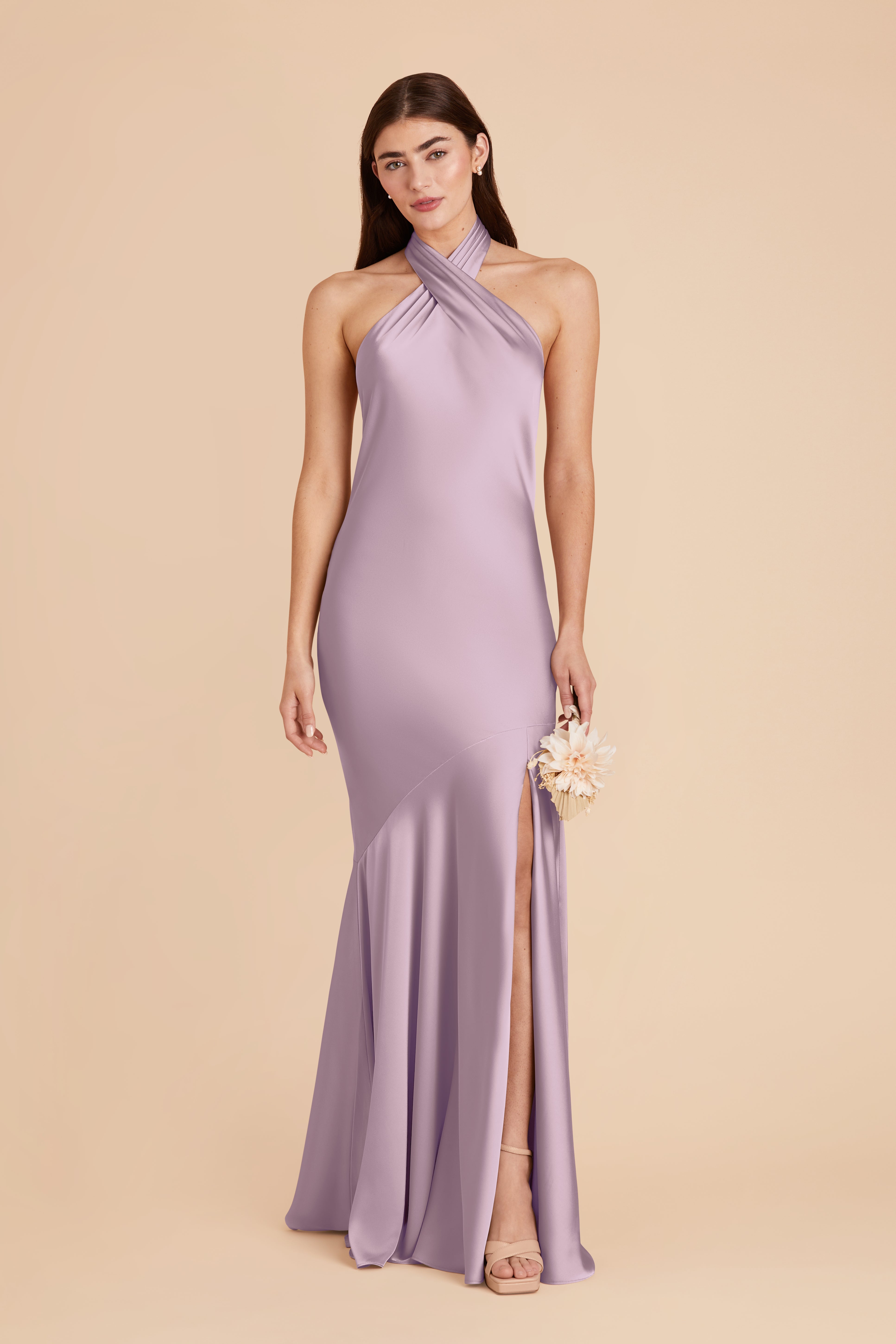 Matte Satin Halter Dress in Lavender | Stephanie