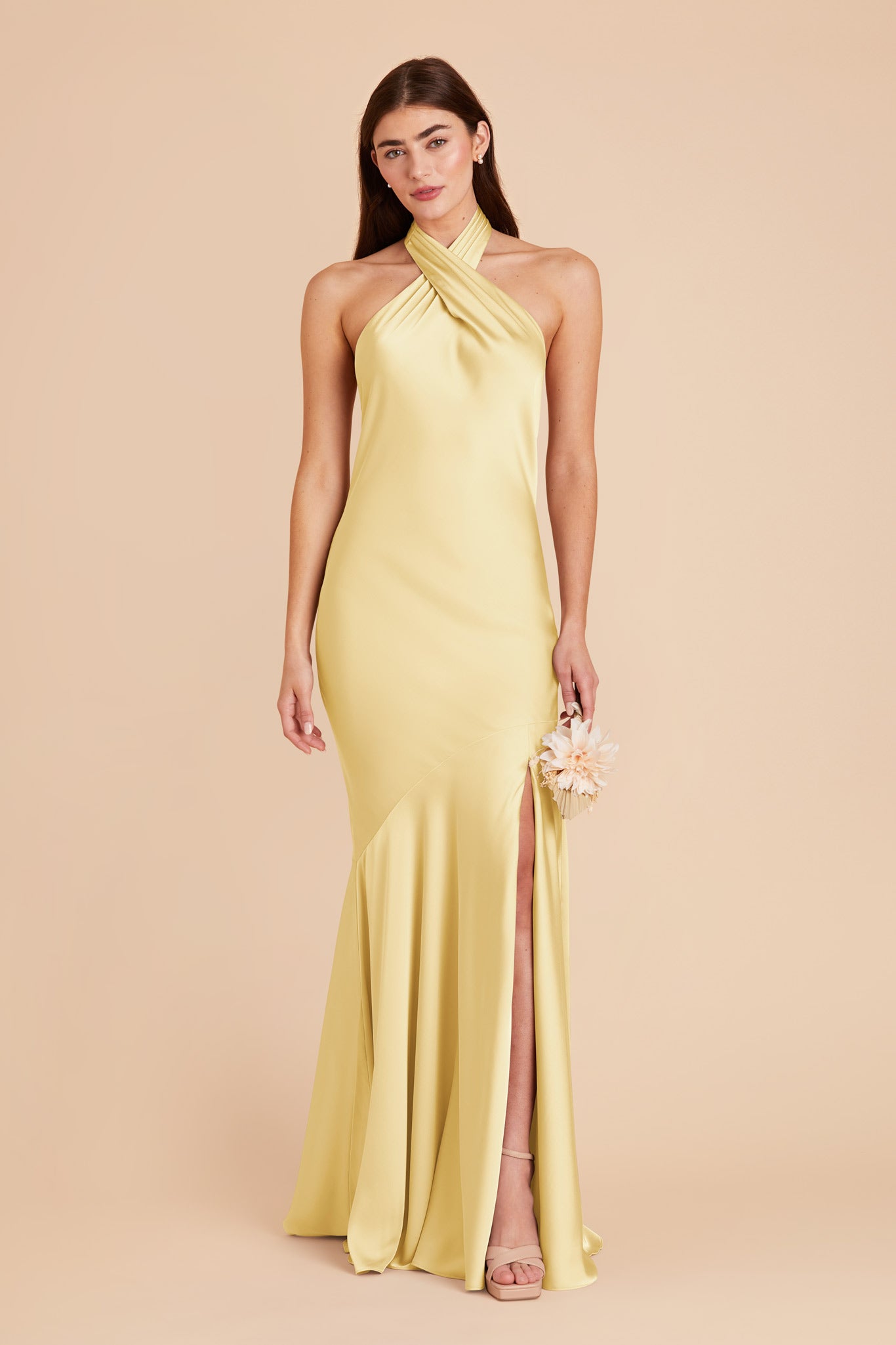 Matte Satin Halter Gown - Lemon Sorbet | Stephanie