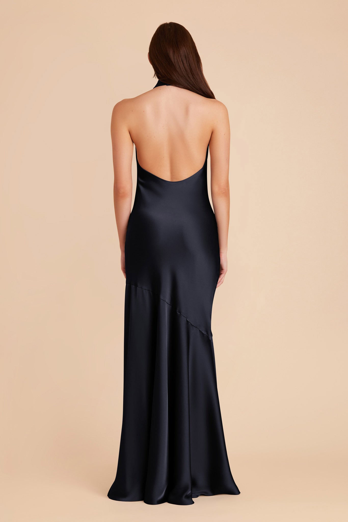 Matte Satin Halter Dress in Navy | Stephanie